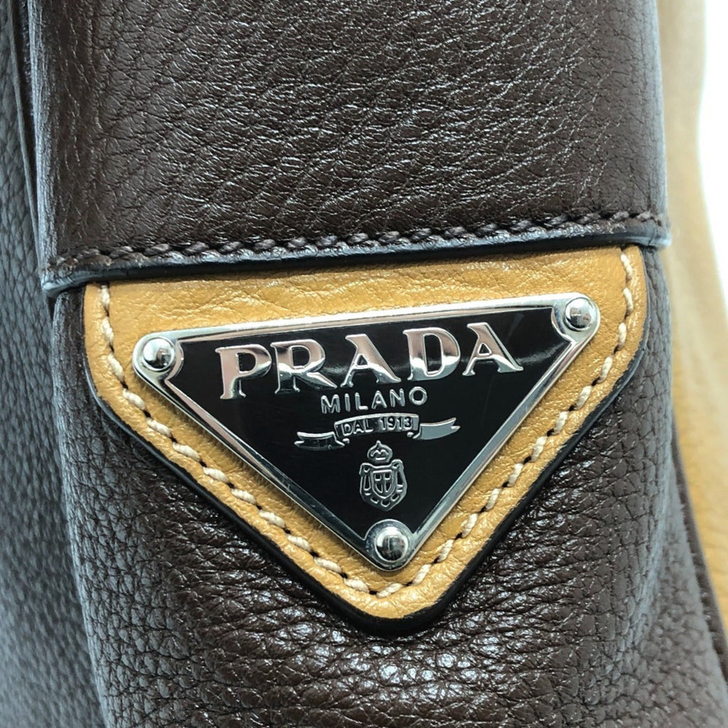 Prada Beige Brown Leather Shoulder Bag