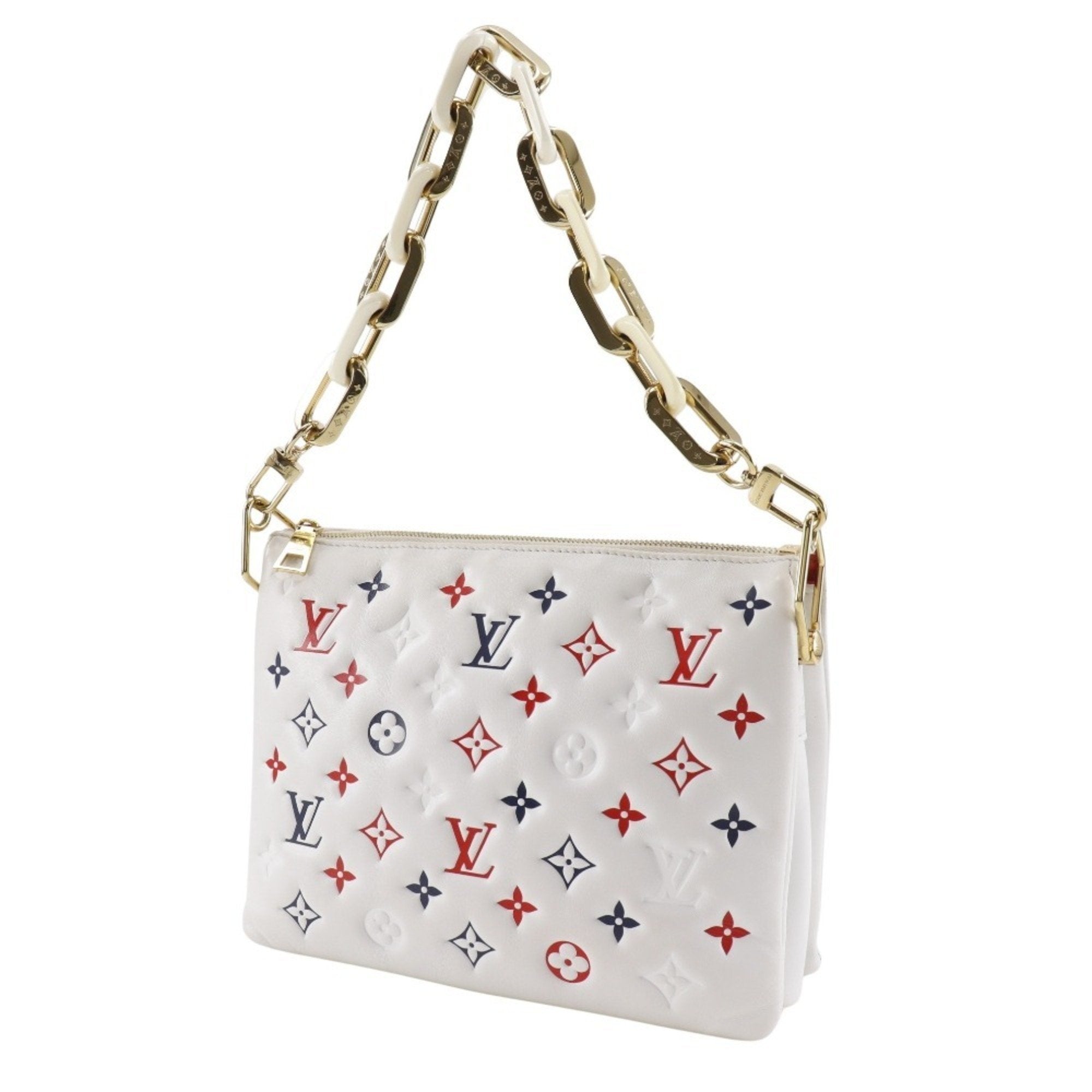 Louis Vuitton Navy Red Color White Leather Shoulder Bag