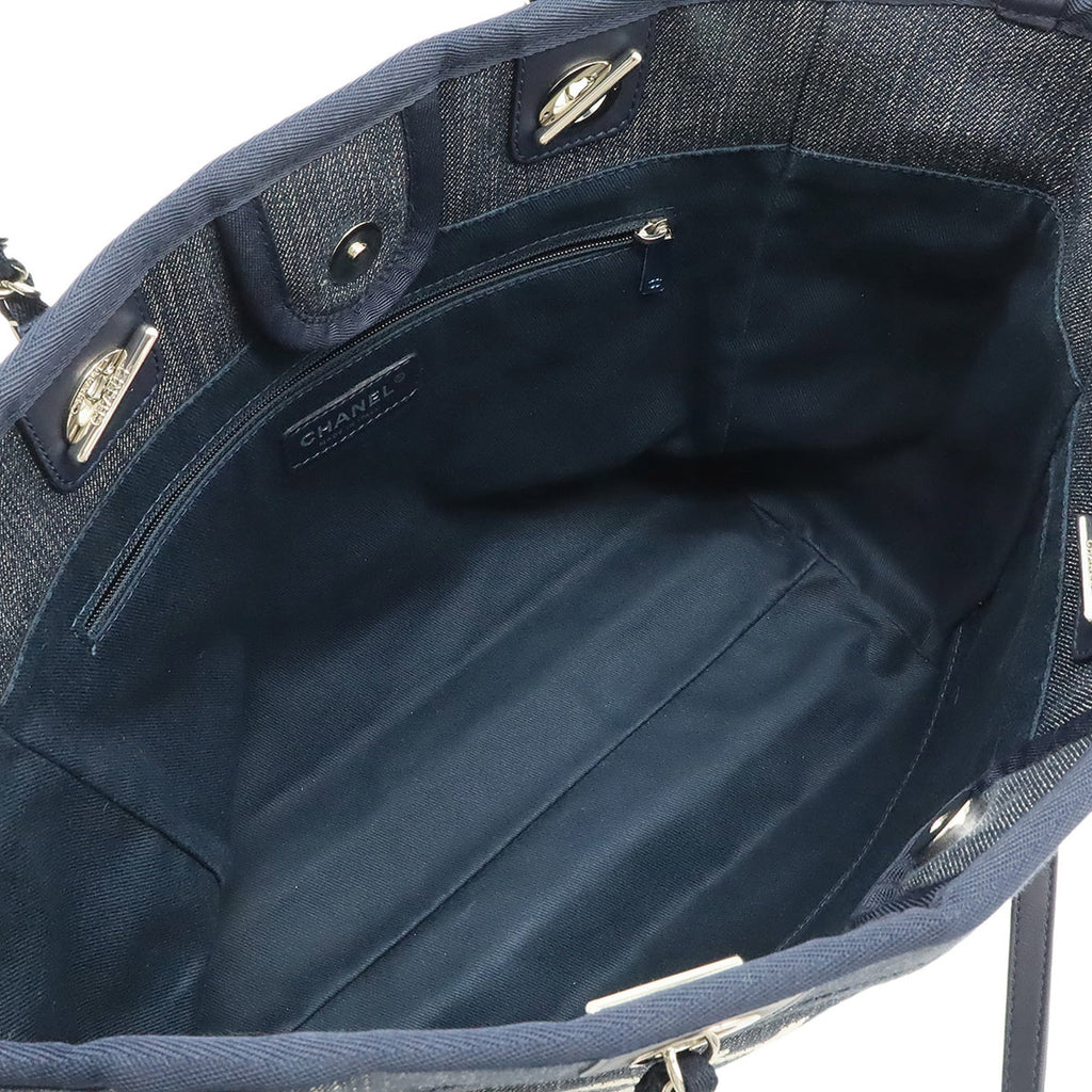 Chanel Navy Denim Leather Shoulder Bag Tote Bag