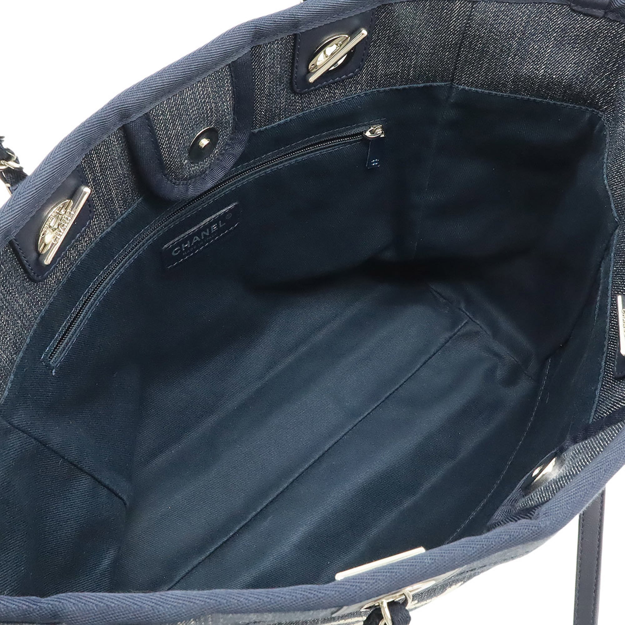 Chanel Navy Denim Leather Shoulder Bag Tote Bag