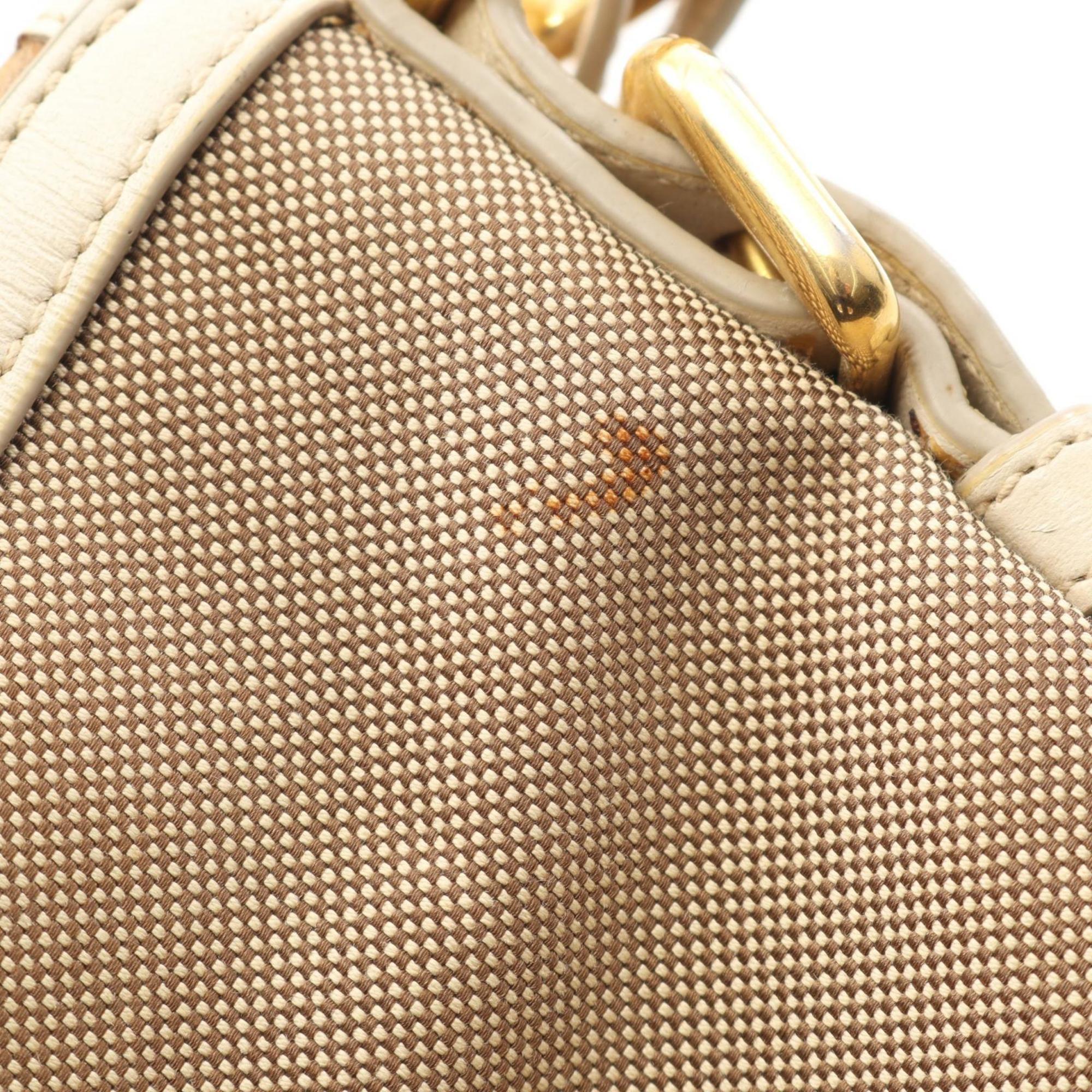 Prada Brown Ivory Canvas Leather Shoulder Bag