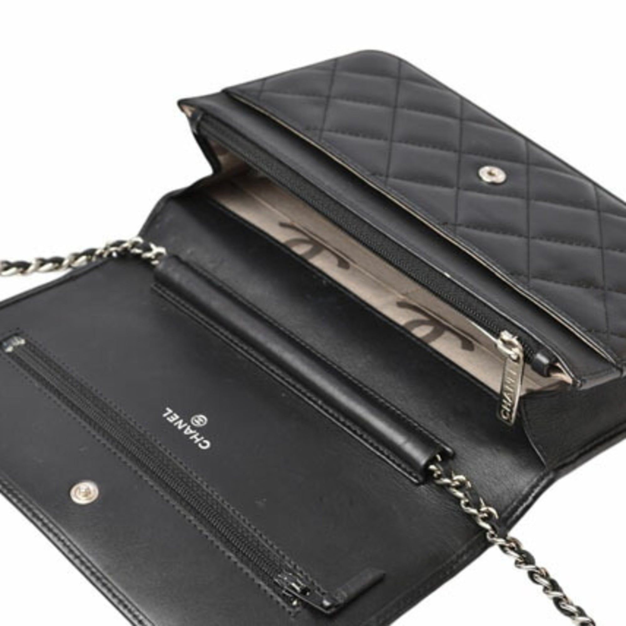 Chanel Black Leather Chain/Shoulder Wallet