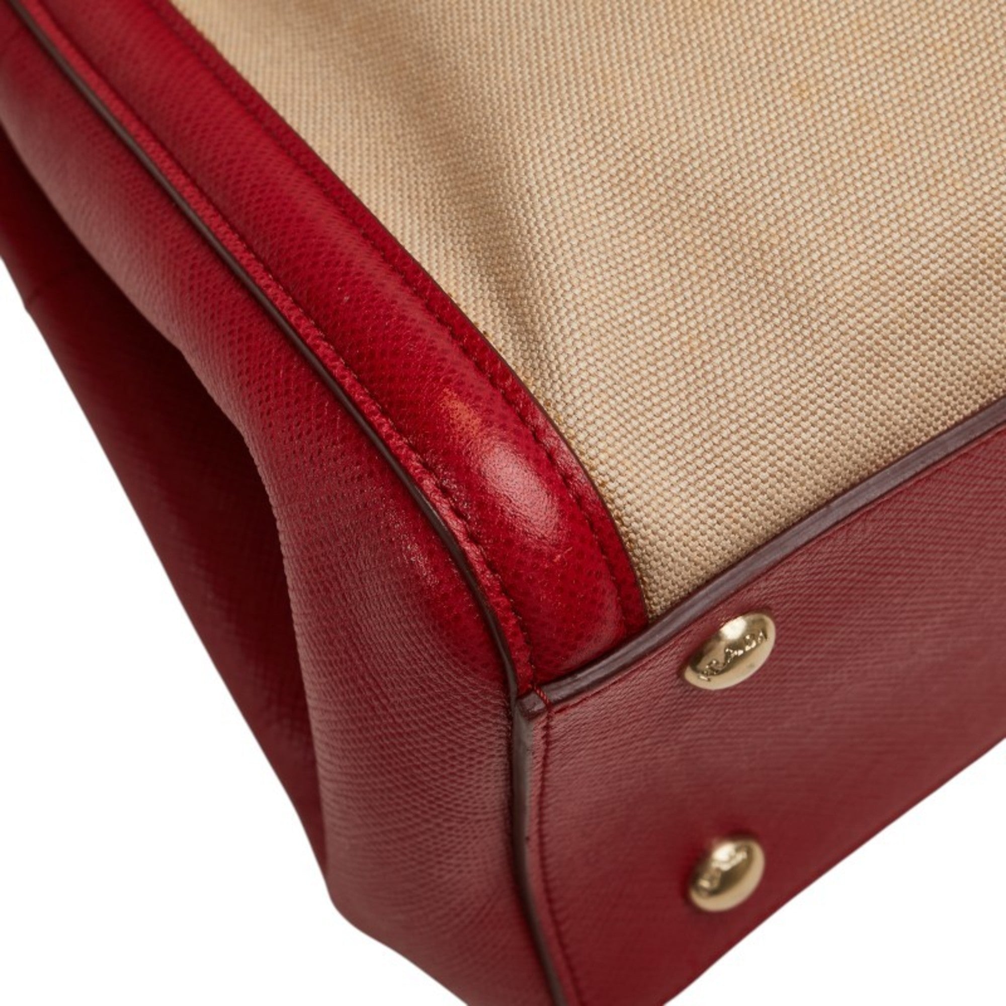 Prada Beige Red Color Canvas Leather Handbag Shoulder Bag