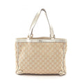 Gucci Beige Canvas Leather Handbag Tote Bag (Pre-Owned)