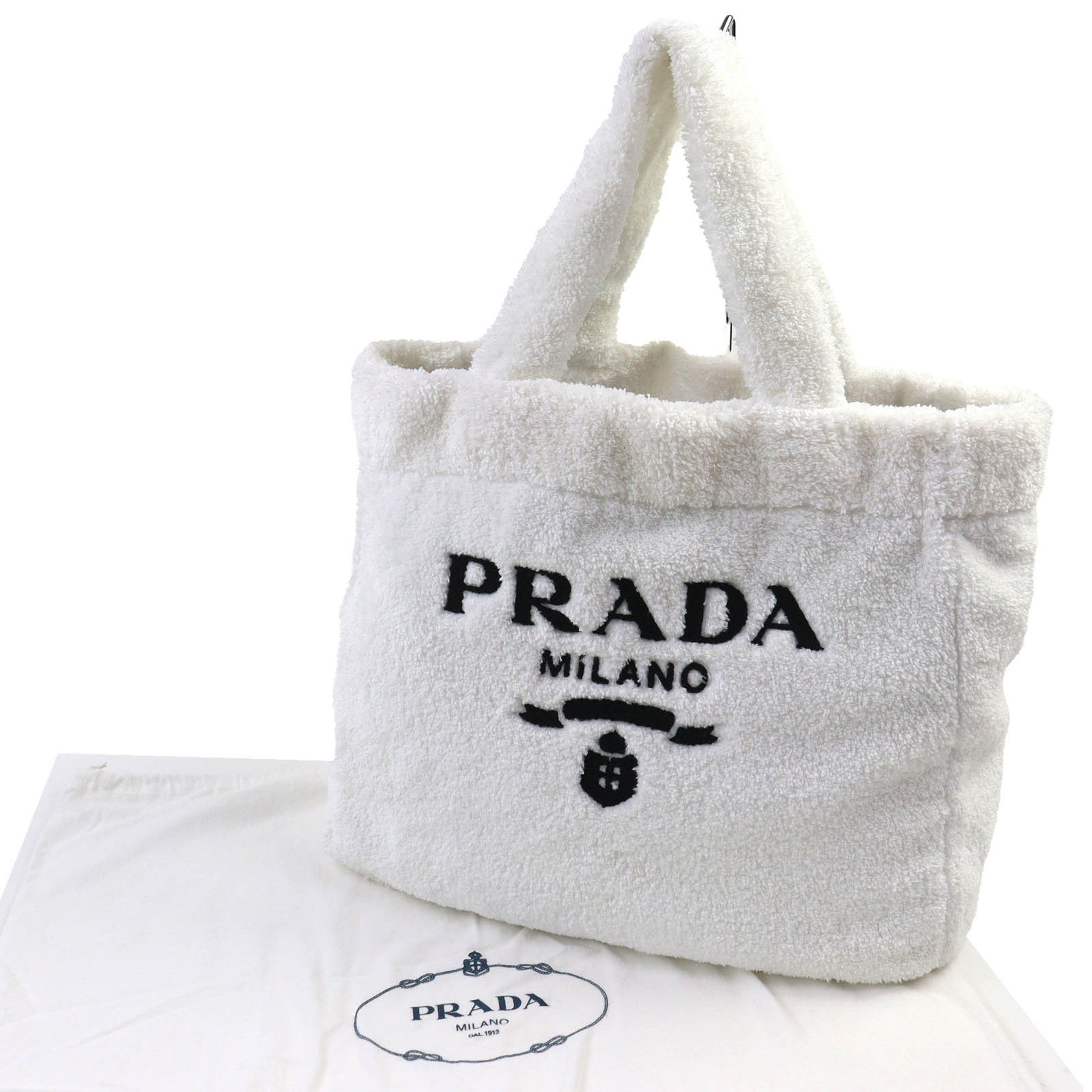 Prada Black White Polyester Leather Tote Bag
