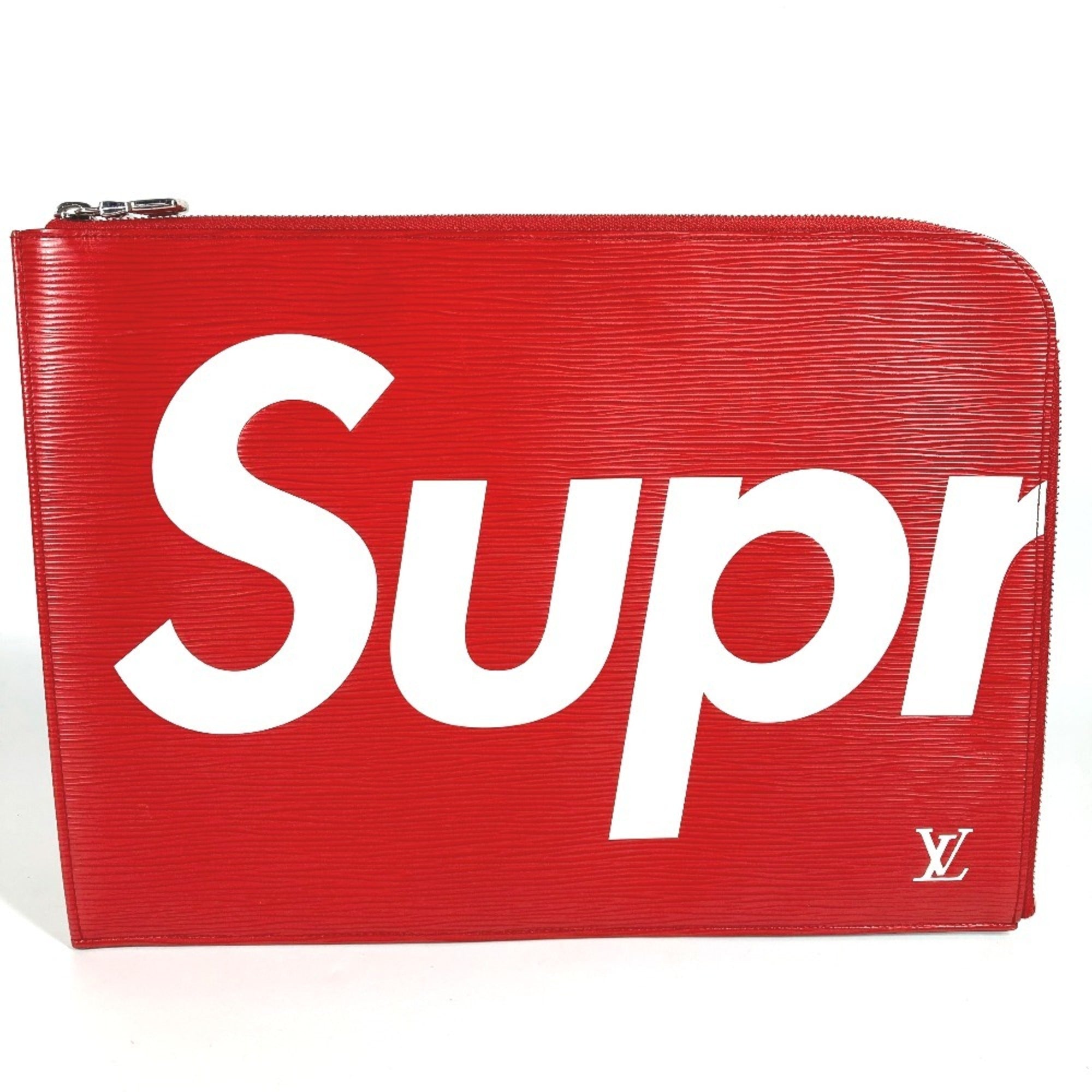 Louis Vuitton Red Color White Epi Leather Clutch Bag Pochette