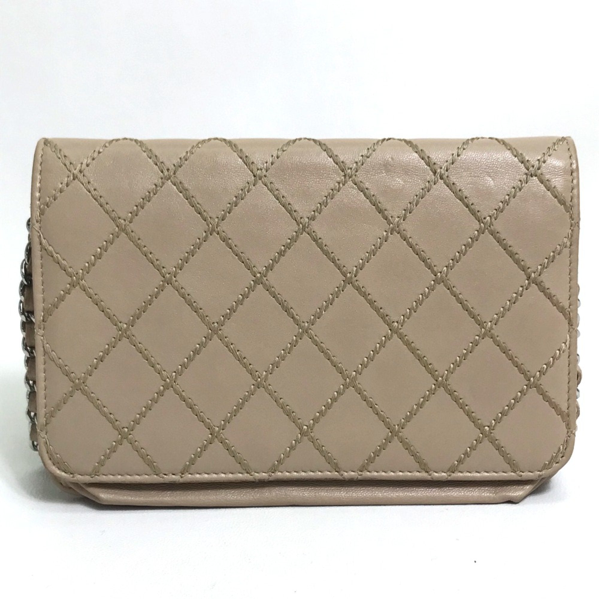 Chanel Beige Leather Long Wallet (Bi-Fold)