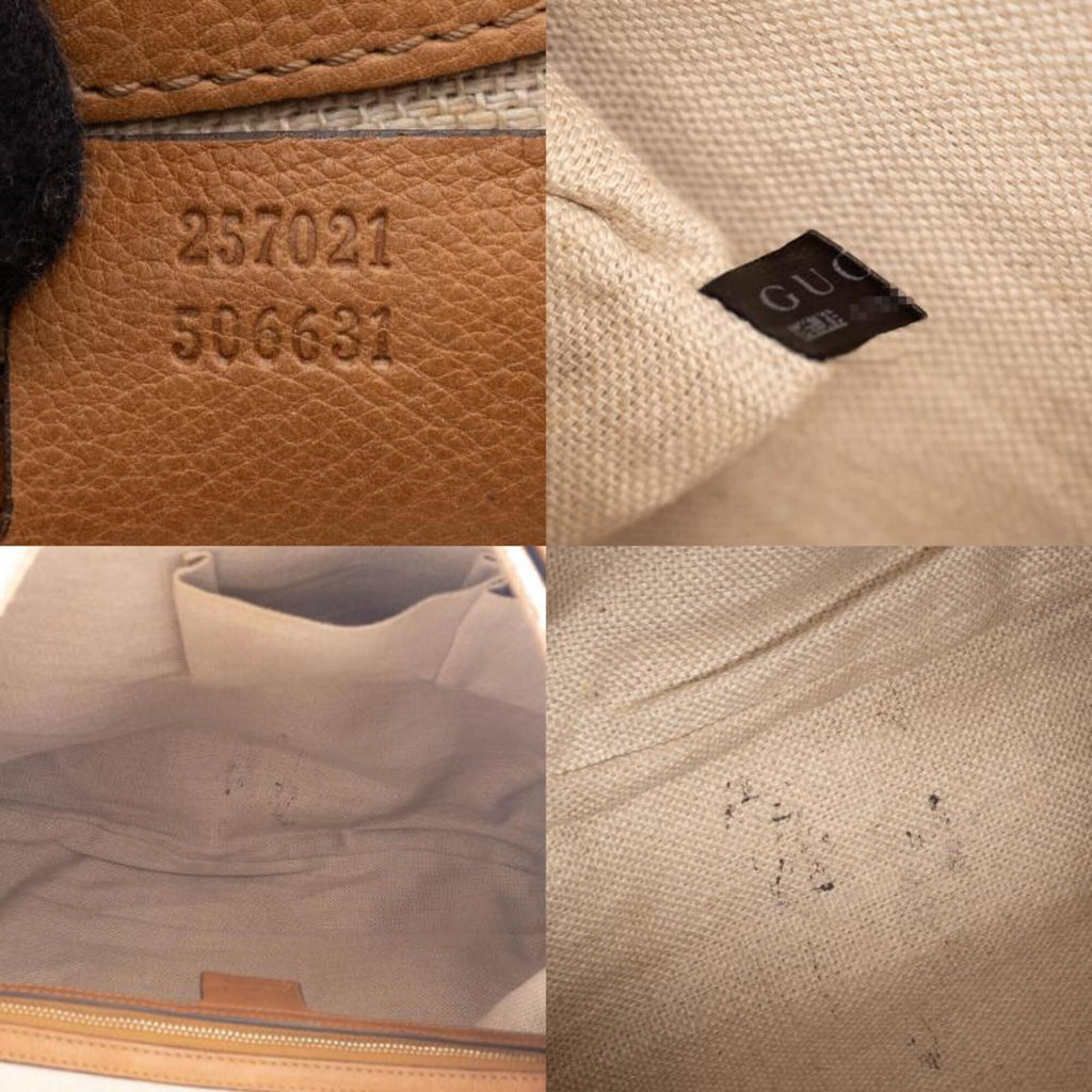 Gucci Gg Canvas Beige Brown Gg Canvas Leather Shoulder Bag (Pre-Owned)