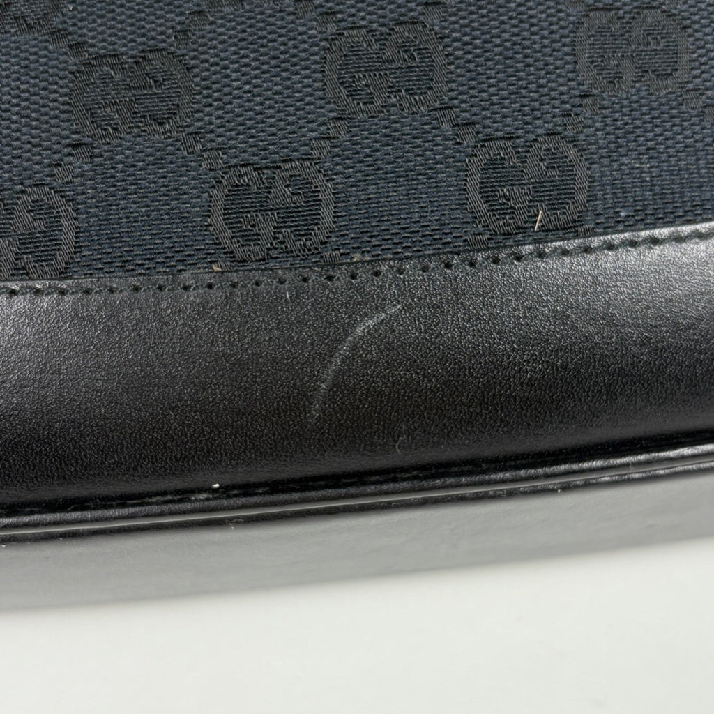 Gucci Black Gg Canvas Leather Shoulder Bag (Pre-Owned)