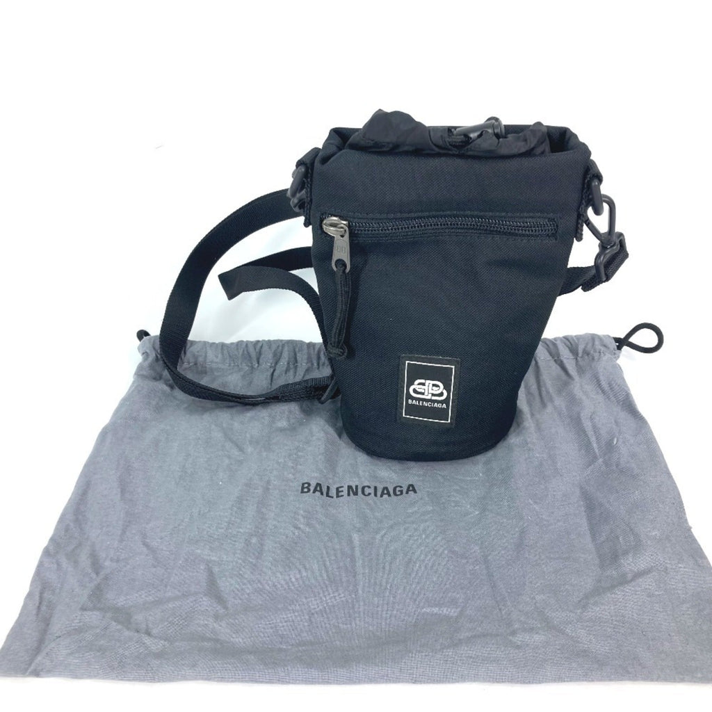 Balenciaga Black White Nylon Leather Pochette Shoulder