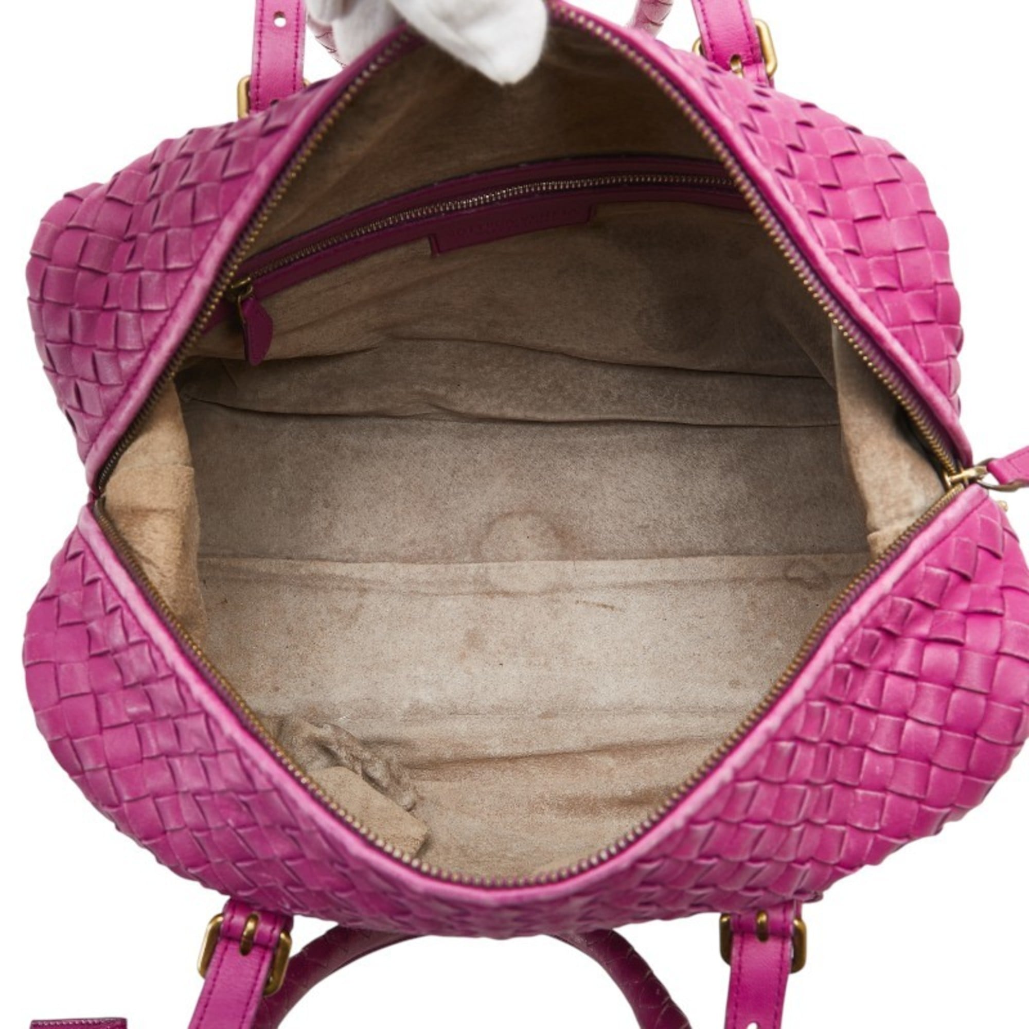 Bottega Veneta Intrecciato Purple Leather Boston Bag Handbag