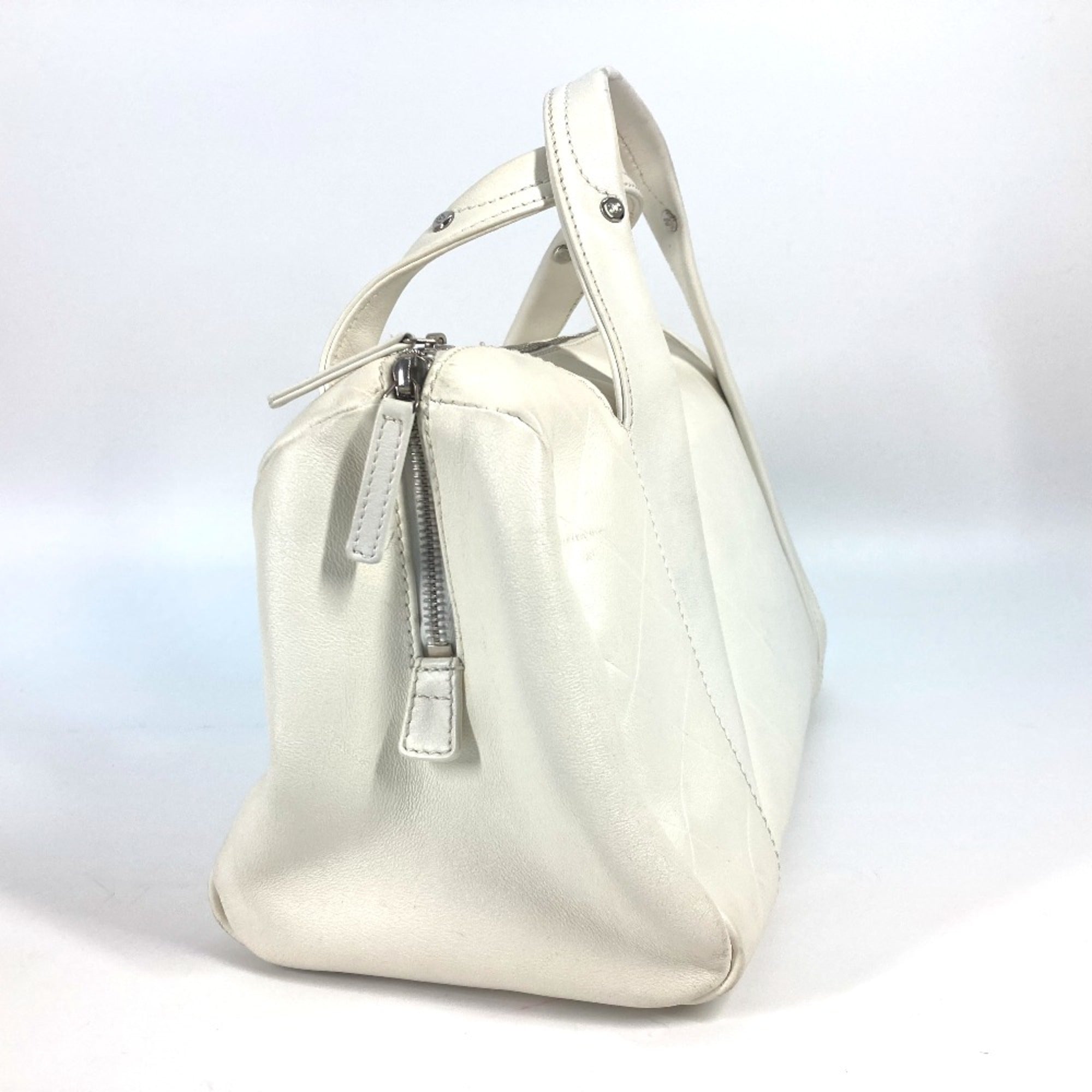 Chanel White Leather Boston Bag