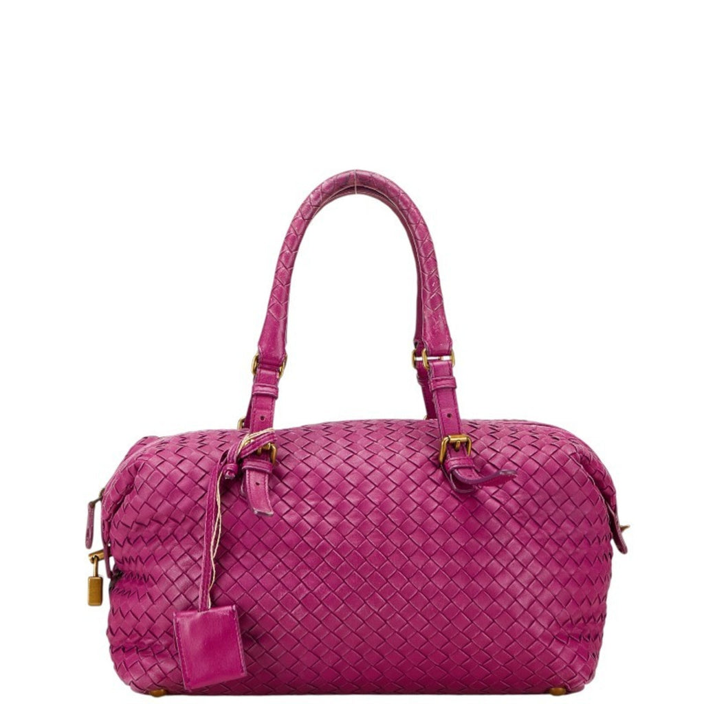 Bottega Veneta Intrecciato Purple Leather Boston Bag Handbag