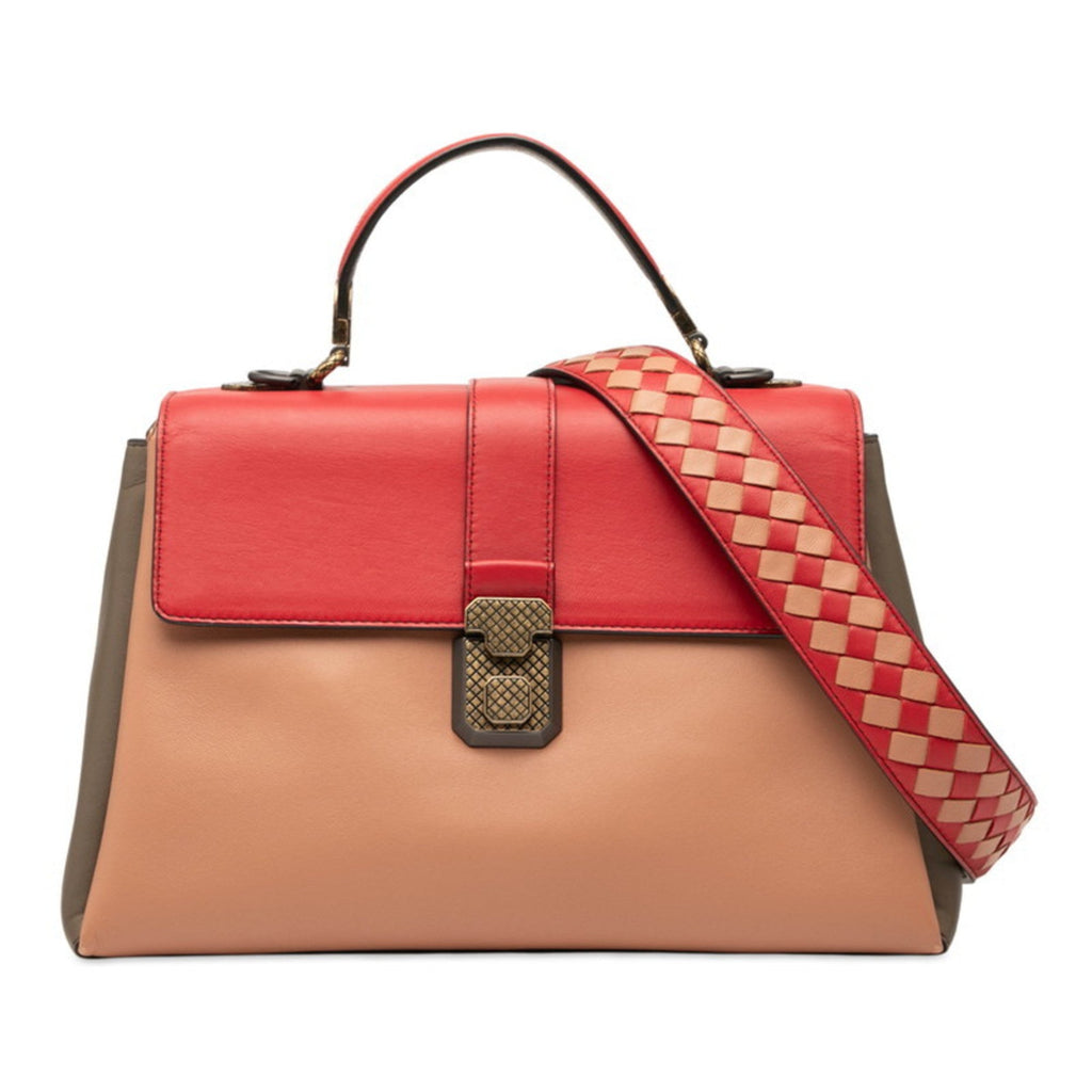 Bottega Veneta Beige Pink Red Color Leather Handbag Shoulder Bag