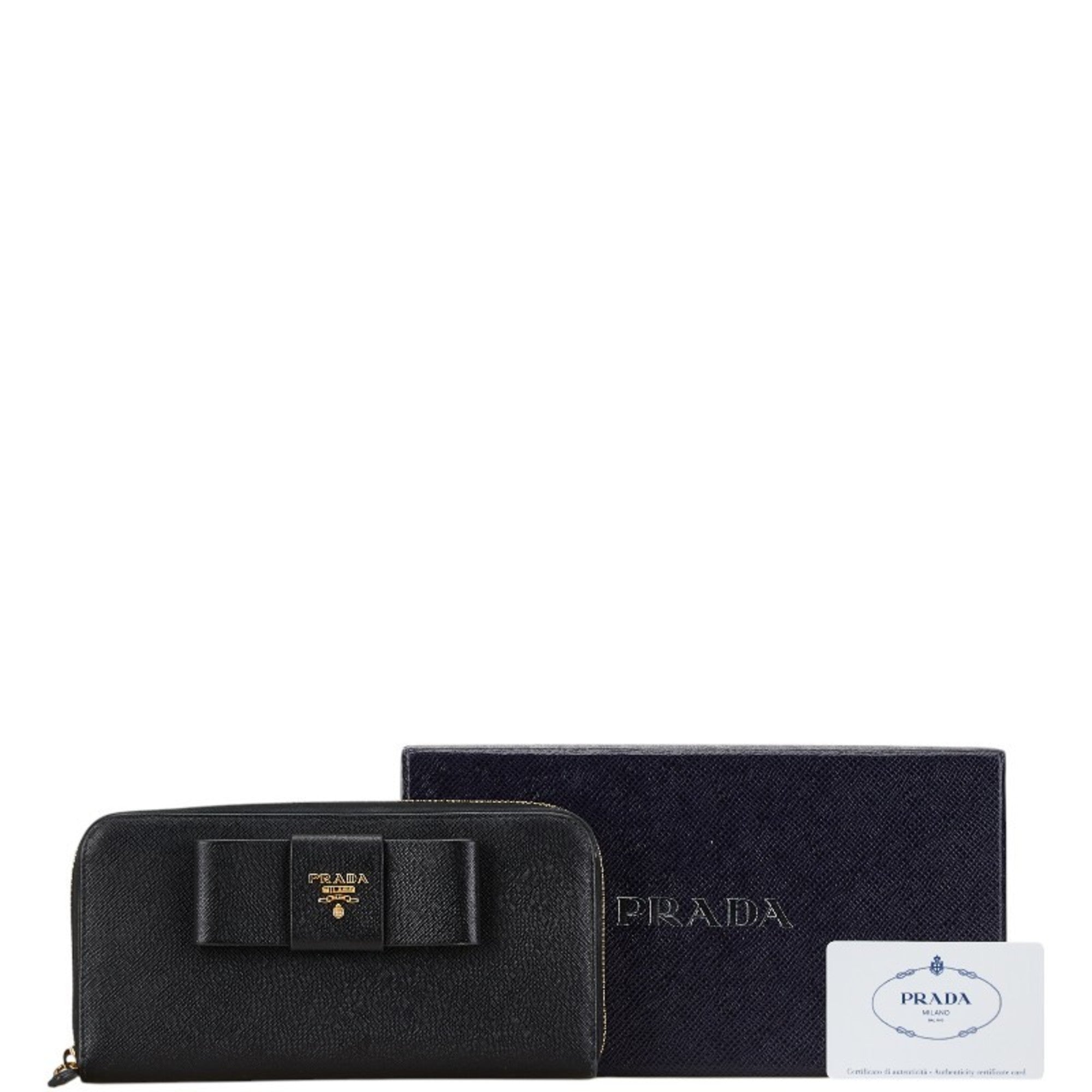 Prada Black Leather Long Wallet (Bi-Fold)