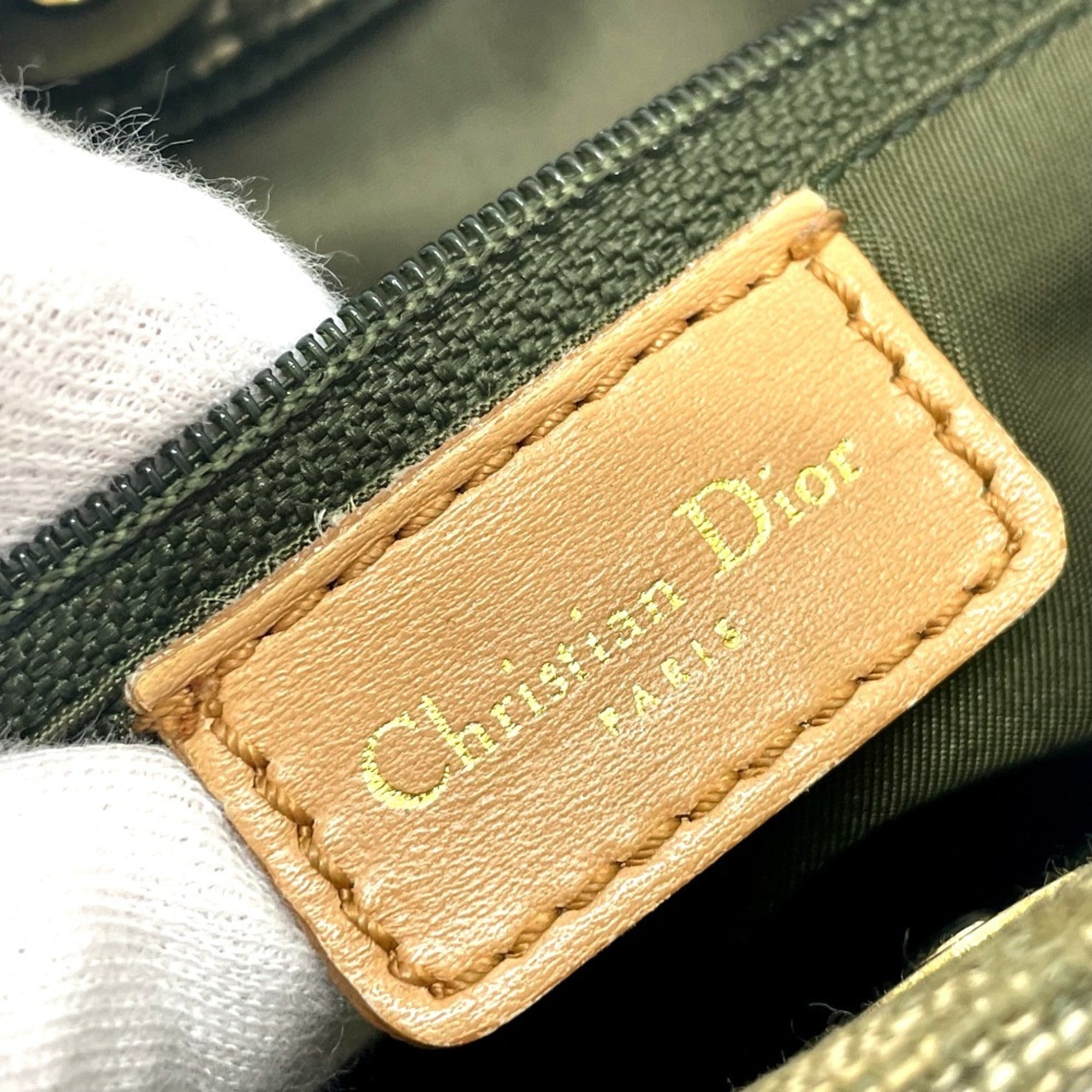 Christian Dior Green Canvas Leather Handbag Tote Bag (Pre-Owned)