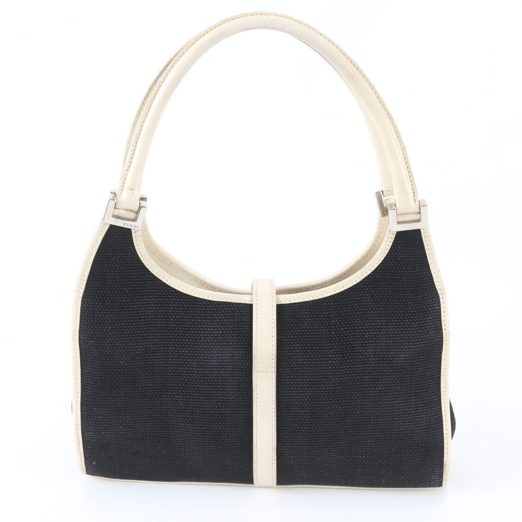 Gucci Jackie Black White Leather Canvas Handbag (Pre-Owned)