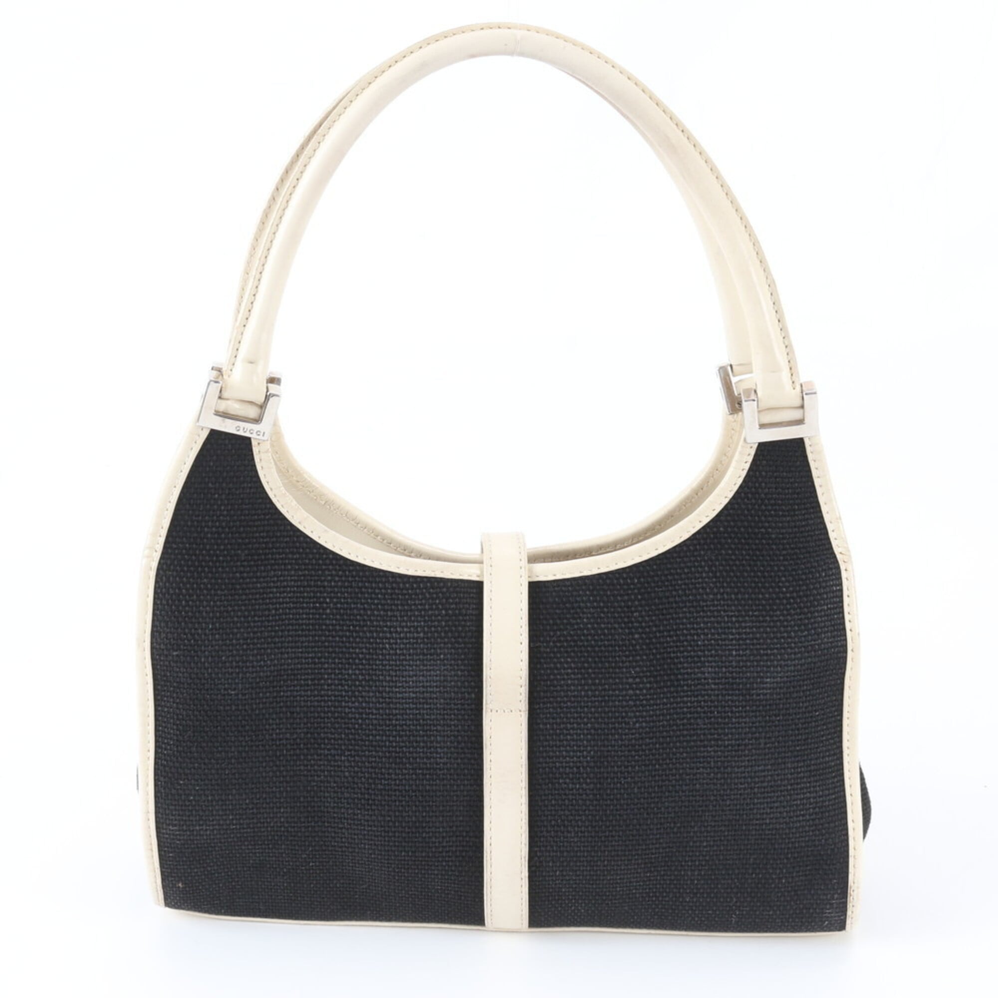 Gucci Jackie Black White Leather Canvas Handbag (Pre-Owned)