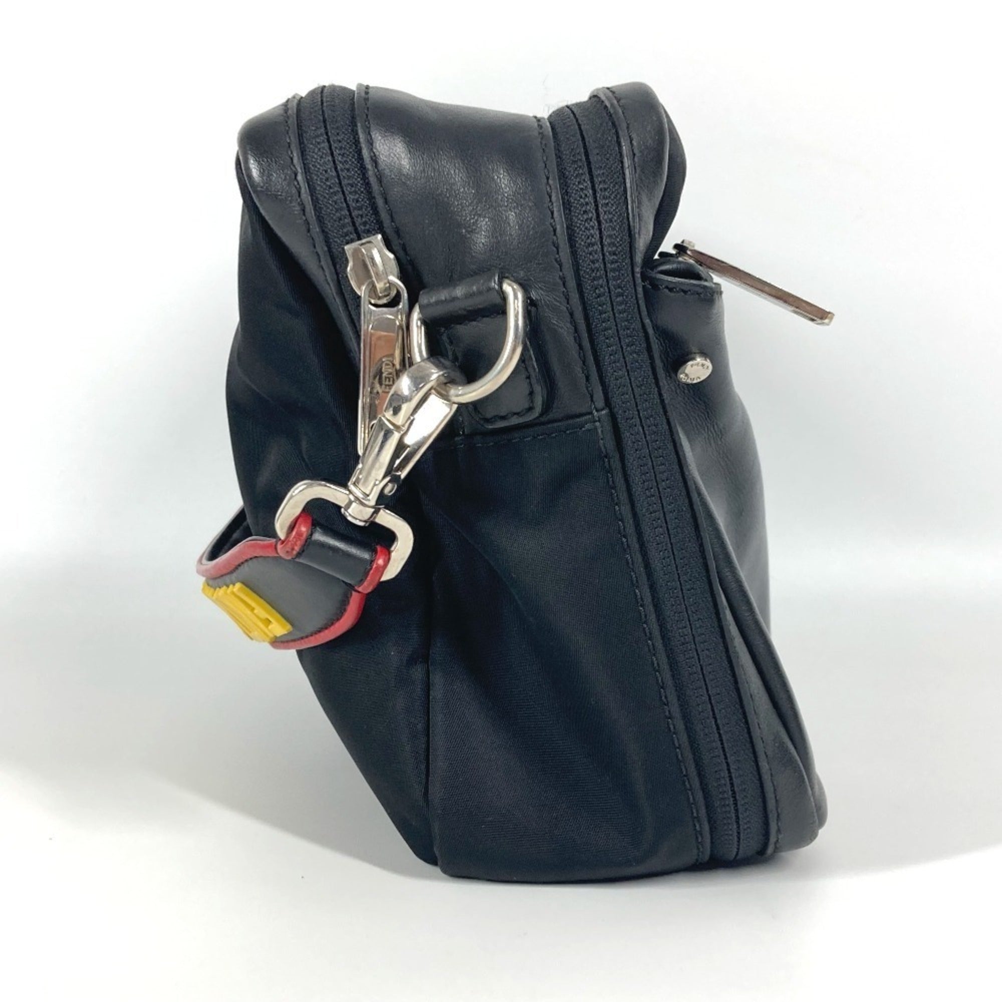 Fendi Black Nylon Leather Handbag Pochette Shoulder Bag