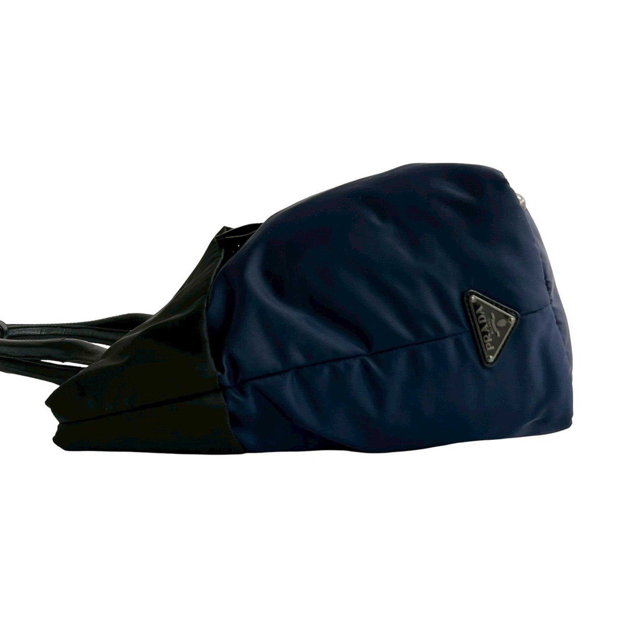 Prada Black Navy Nylon Leather Handbag Shoulder Bag Tote Bag