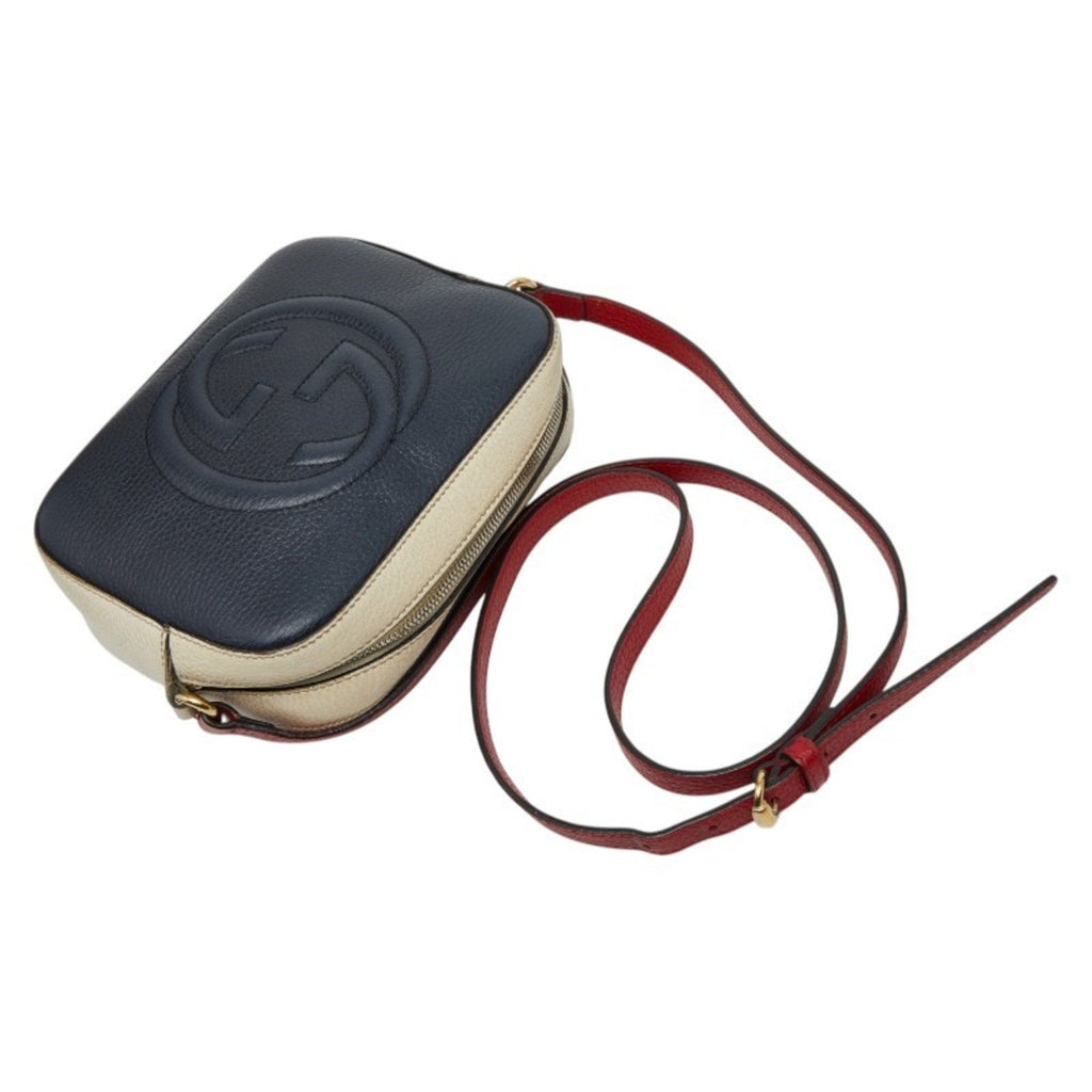 Gucci Navy Red Color White Leather Shoulder Bag (Pre-Owned)