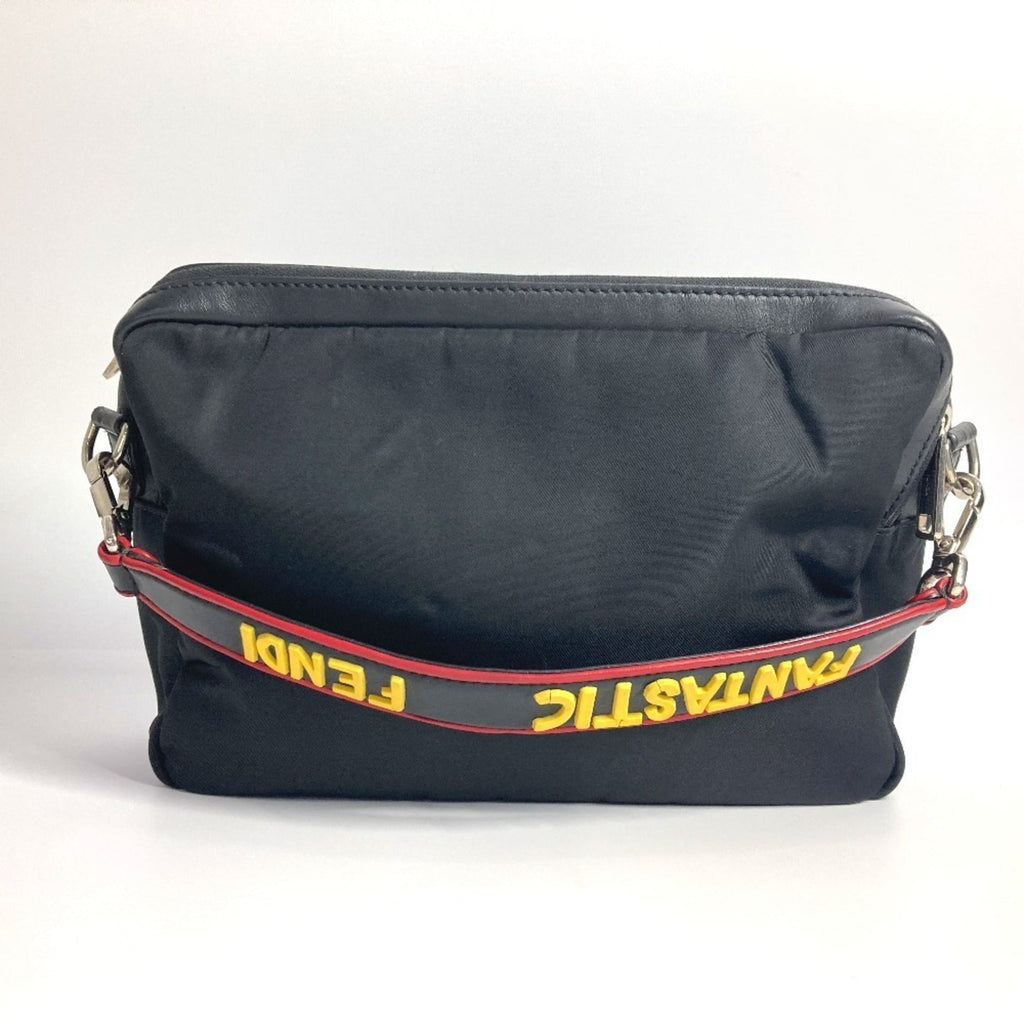 Fendi Black Nylon Leather Handbag Pochette Shoulder Bag