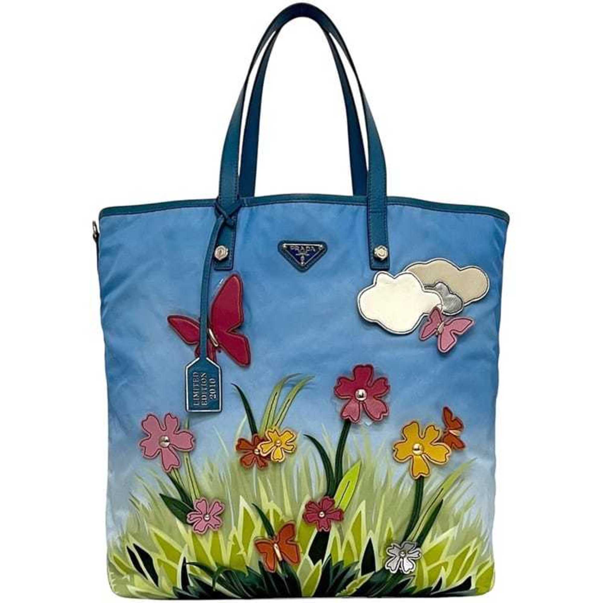 Prada Blue Light Blue Nylon Saffiano Triangle Tote Bag