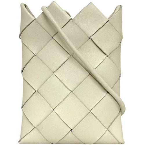 Bottega Veneta Intrecciato White Leather Pochette Shoulder Bag