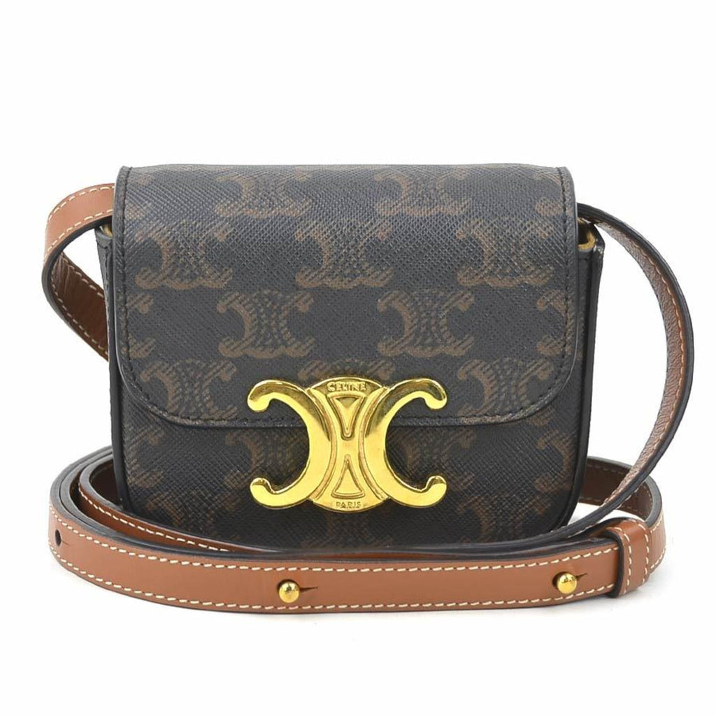 Celine Brown Coated Canvas Shoulder Bag