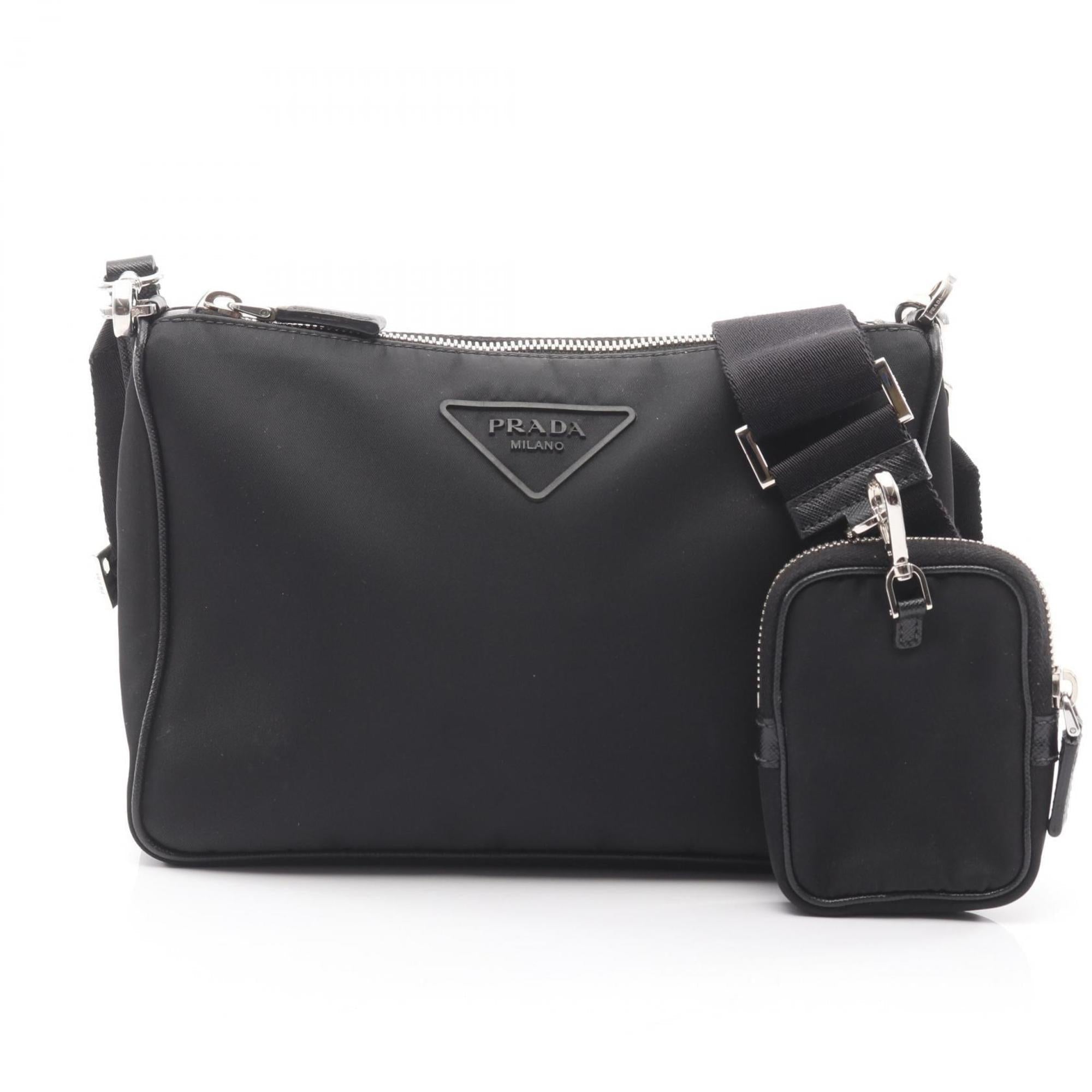 Prada Black Nylon Saffiano Triangle Shoulder Bag