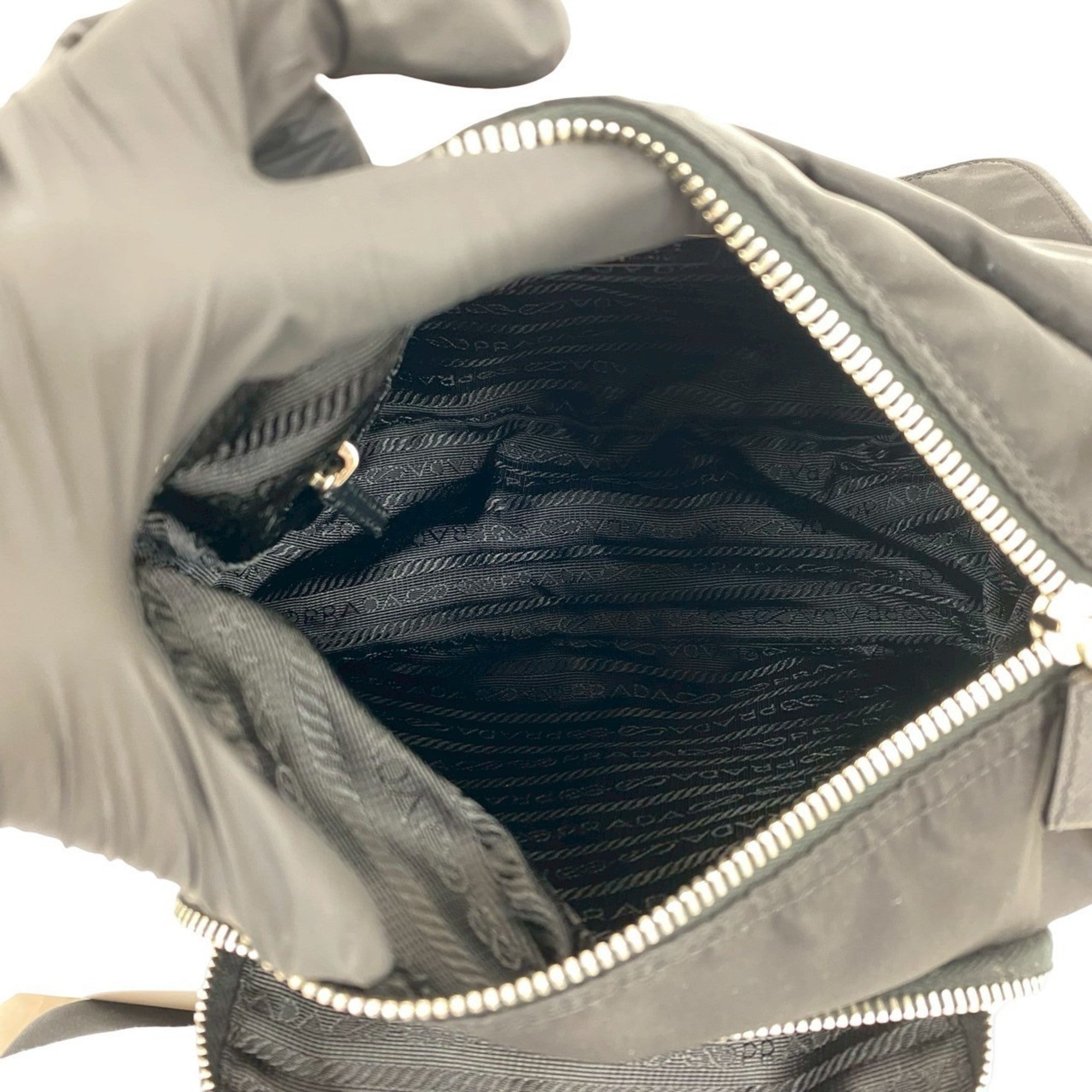 Prada Black Brown Leather Nylon Handbag Shoulder Bag