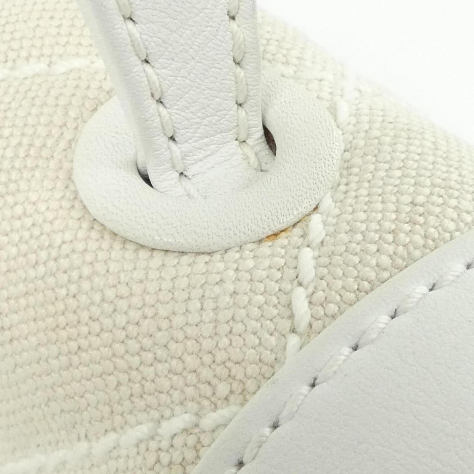 Chanel Beige White Canvas Leather Handbag