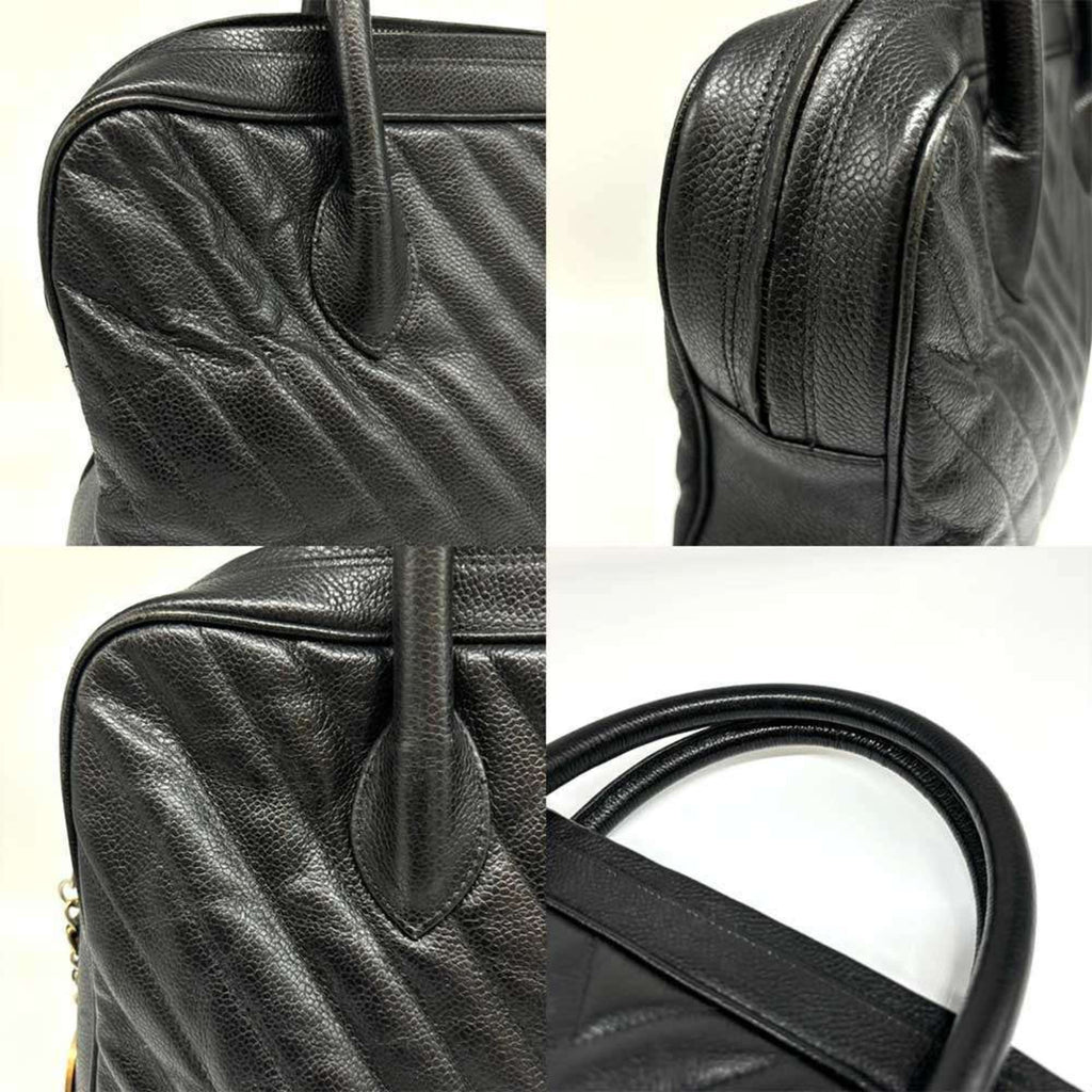 Chanel Chevron (V Stitch) Black Caviar Leather Handbag