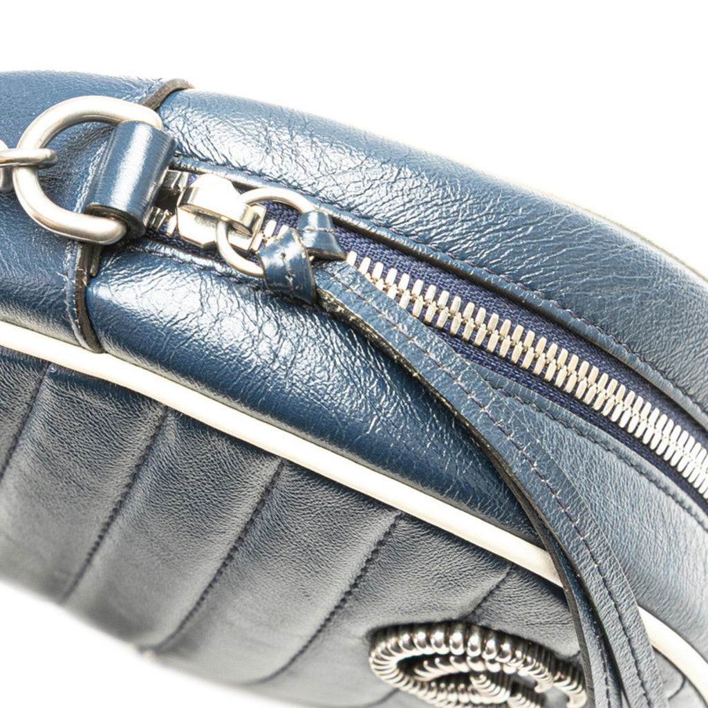 Gucci Navy White Leather Shoulder Bag (Pre-Owned)