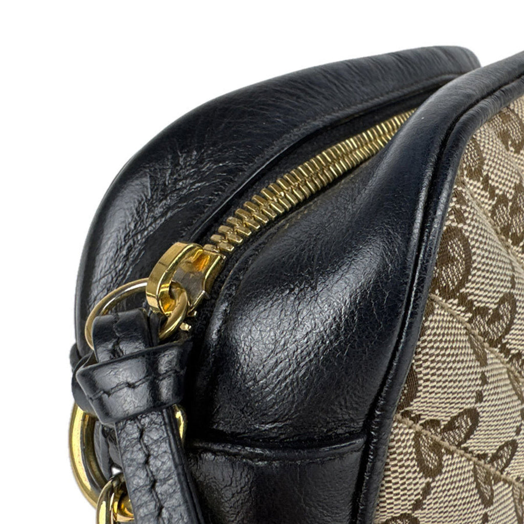 Gucci Black Brown Gg Canvas Leather Shoulder Bag (Pre-Owned)