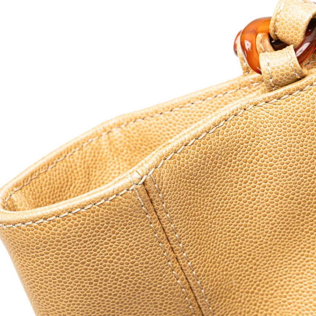 Chanel Beige Grained Calfskin Plastic Shoulder Bag Tote Bag