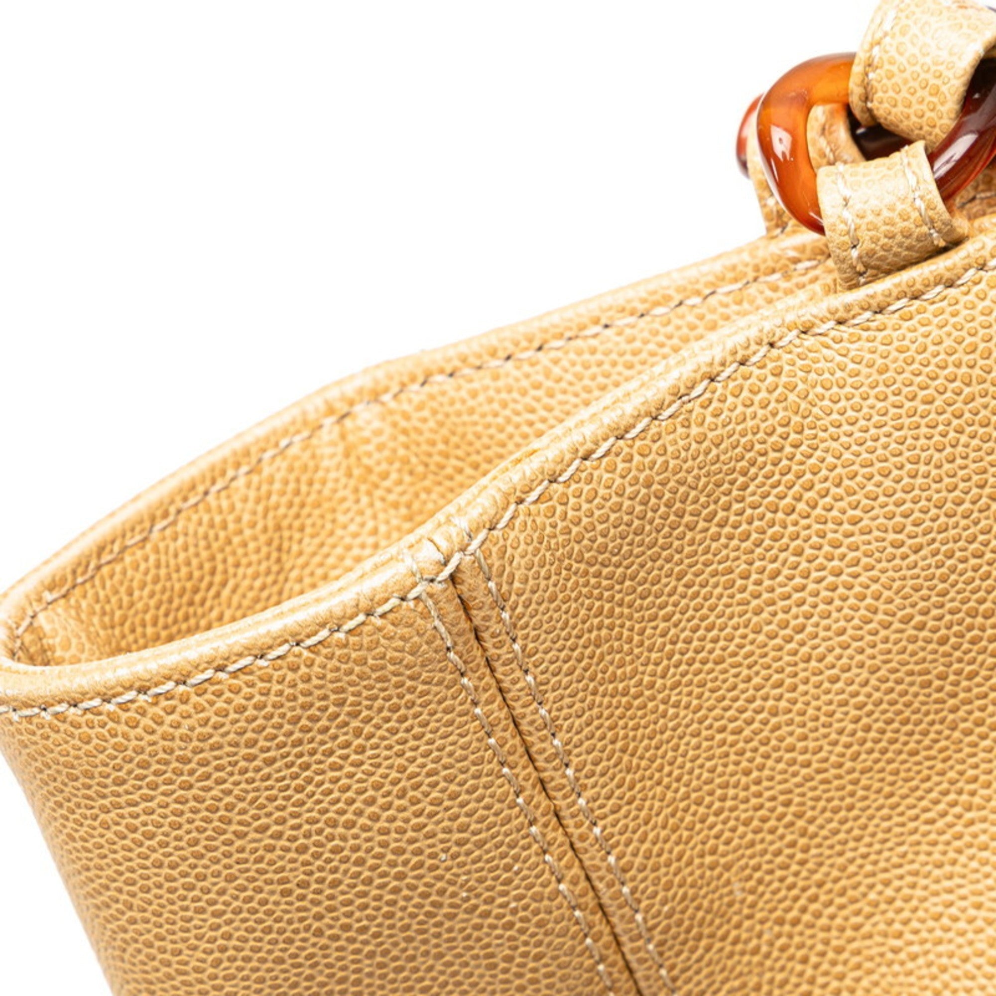 Chanel Beige Grained Calfskin Plastic Shoulder Bag Tote Bag
