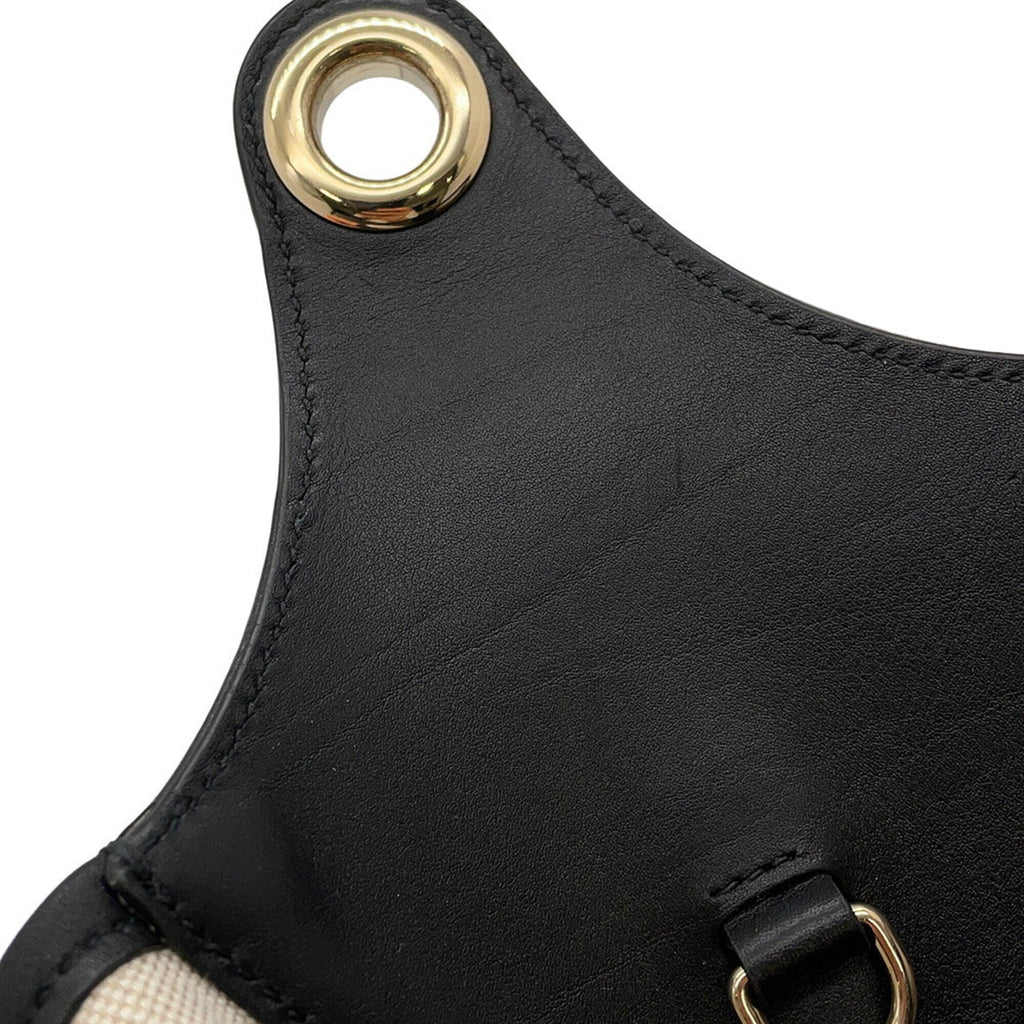Gucci Beige Black Canvas Leather Handbag Shoulder Bag Tote Bag (Pre-Owned)