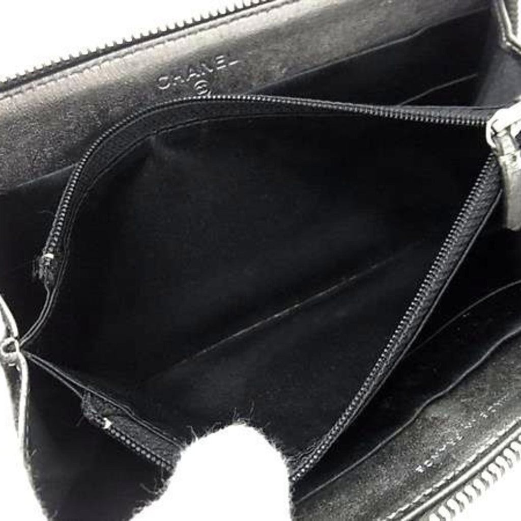 Chanel Gray Leather Long Wallet (Bi-Fold)