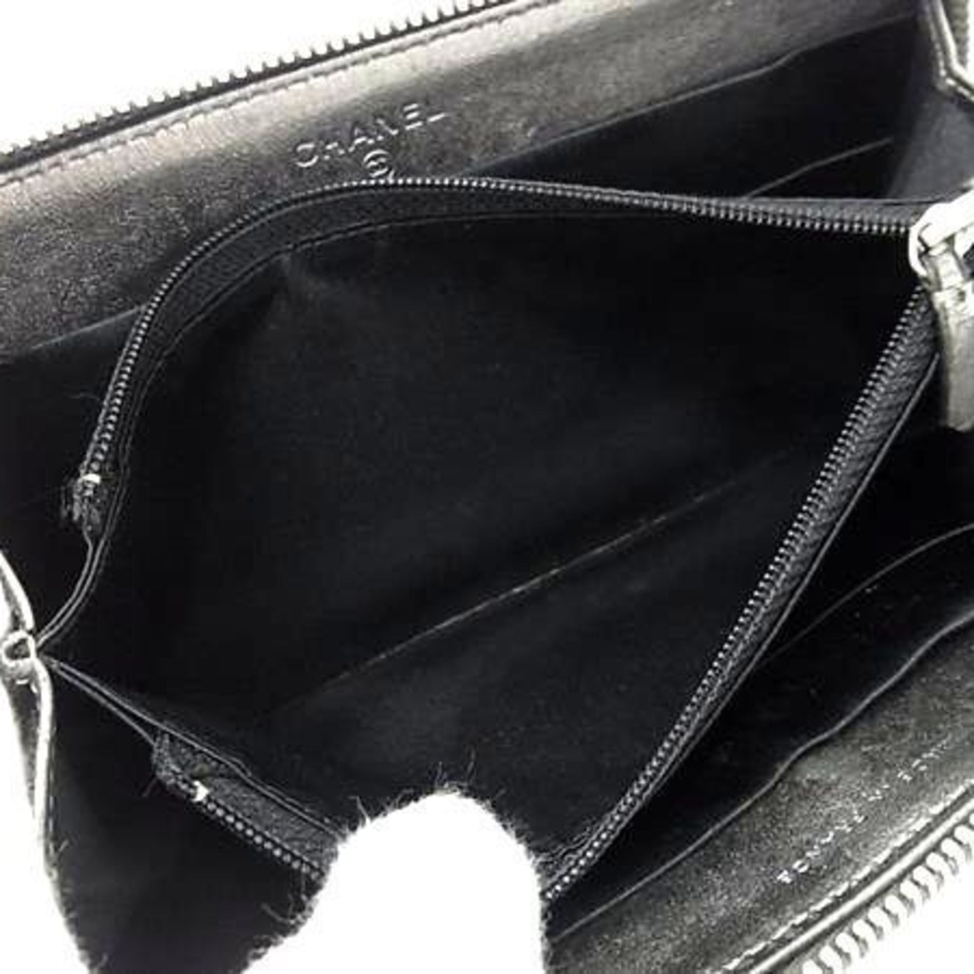Chanel Gray Leather Long Wallet (Bi-Fold)