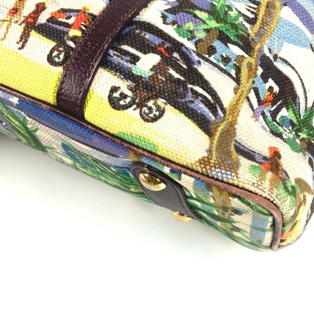 Louis Vuitton Green Leather Canvas Shoulder Bag Tote Bag