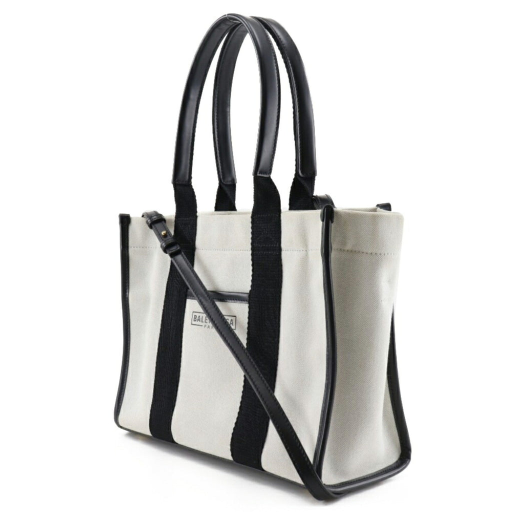 Balenciaga Black White Canvas Pouch Tote