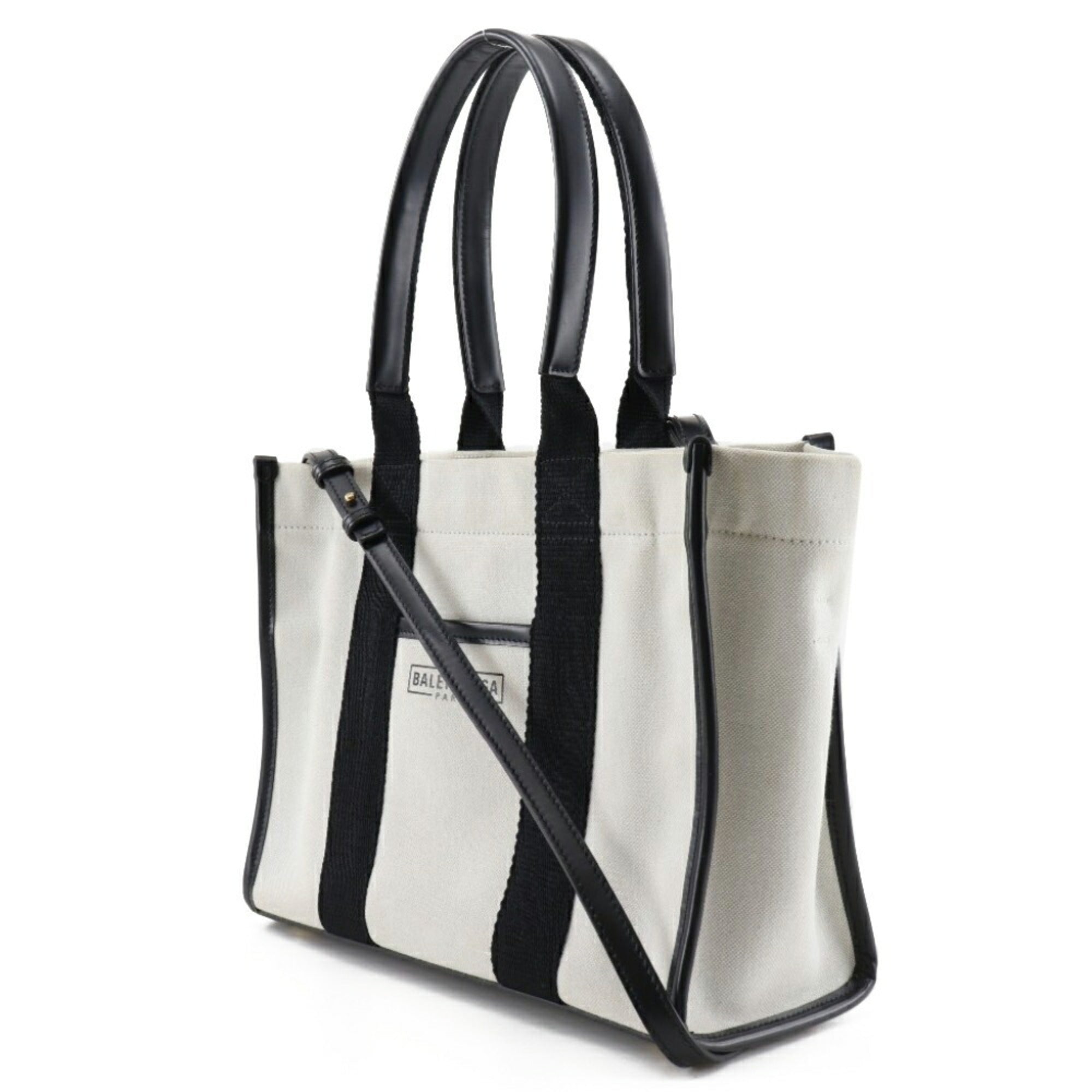 Balenciaga Black White Canvas Pouch Tote