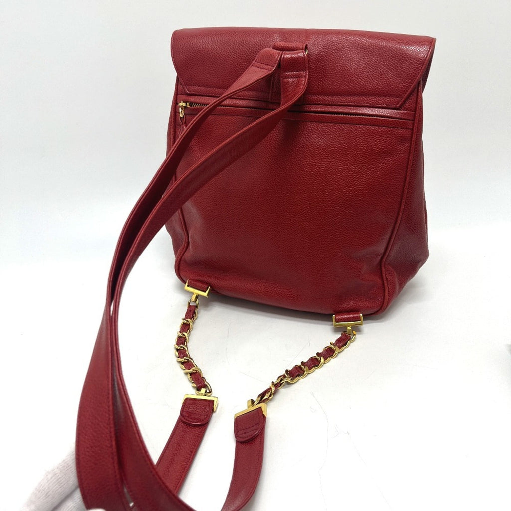 Chanel Red Color Grained Calfskin Backpack