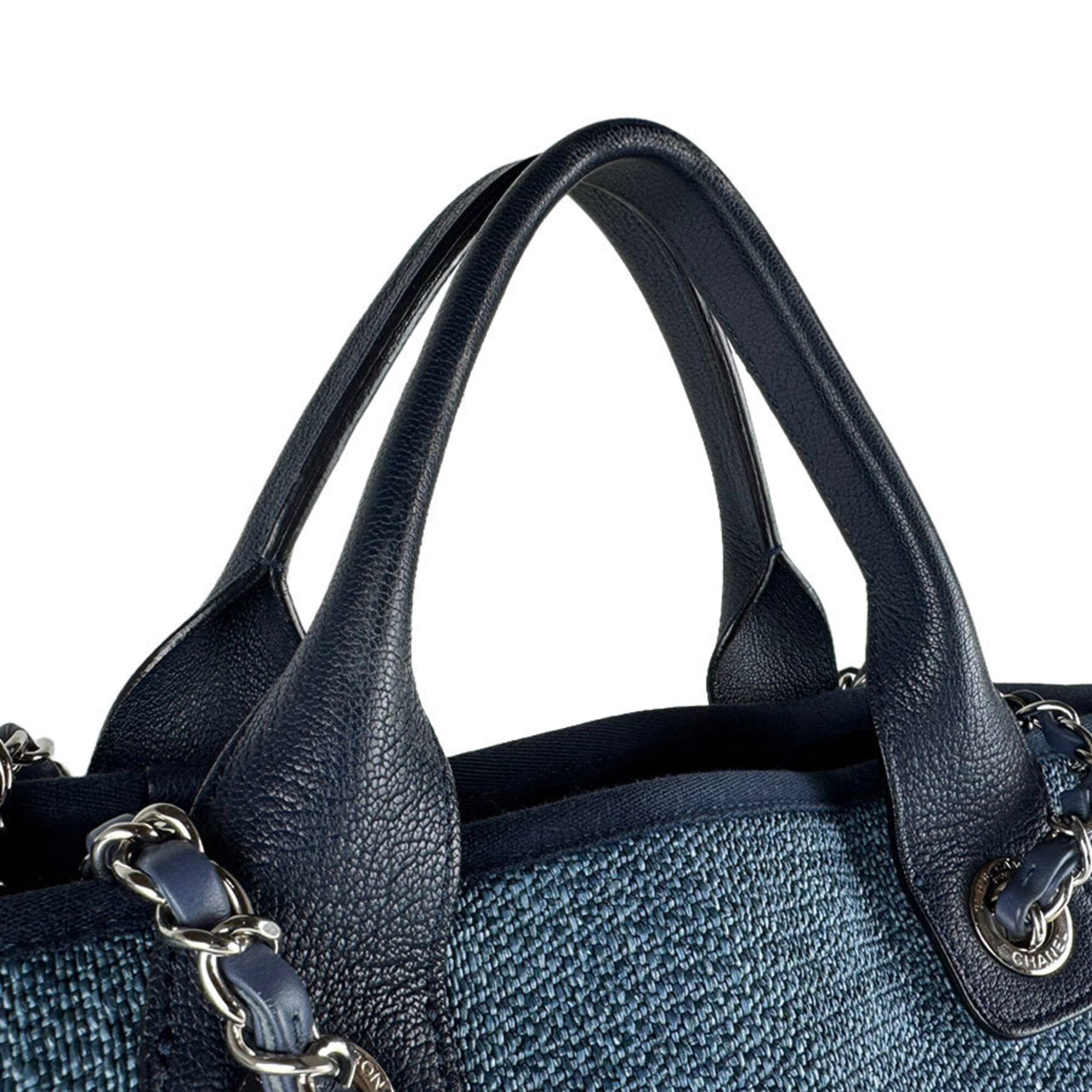 Chanel Blue Raffia Canvas Shoulder Bag Tote Bag
