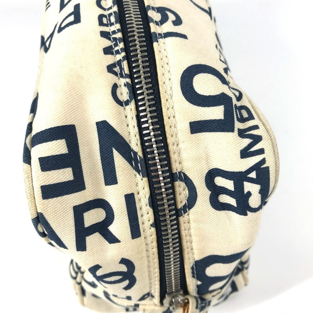 Chanel Navy White Canvas Clutch Bag
