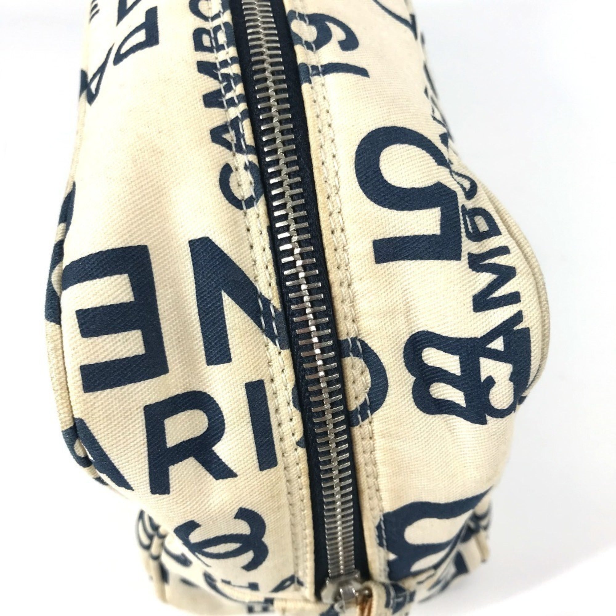 Chanel Navy White Canvas Clutch Bag