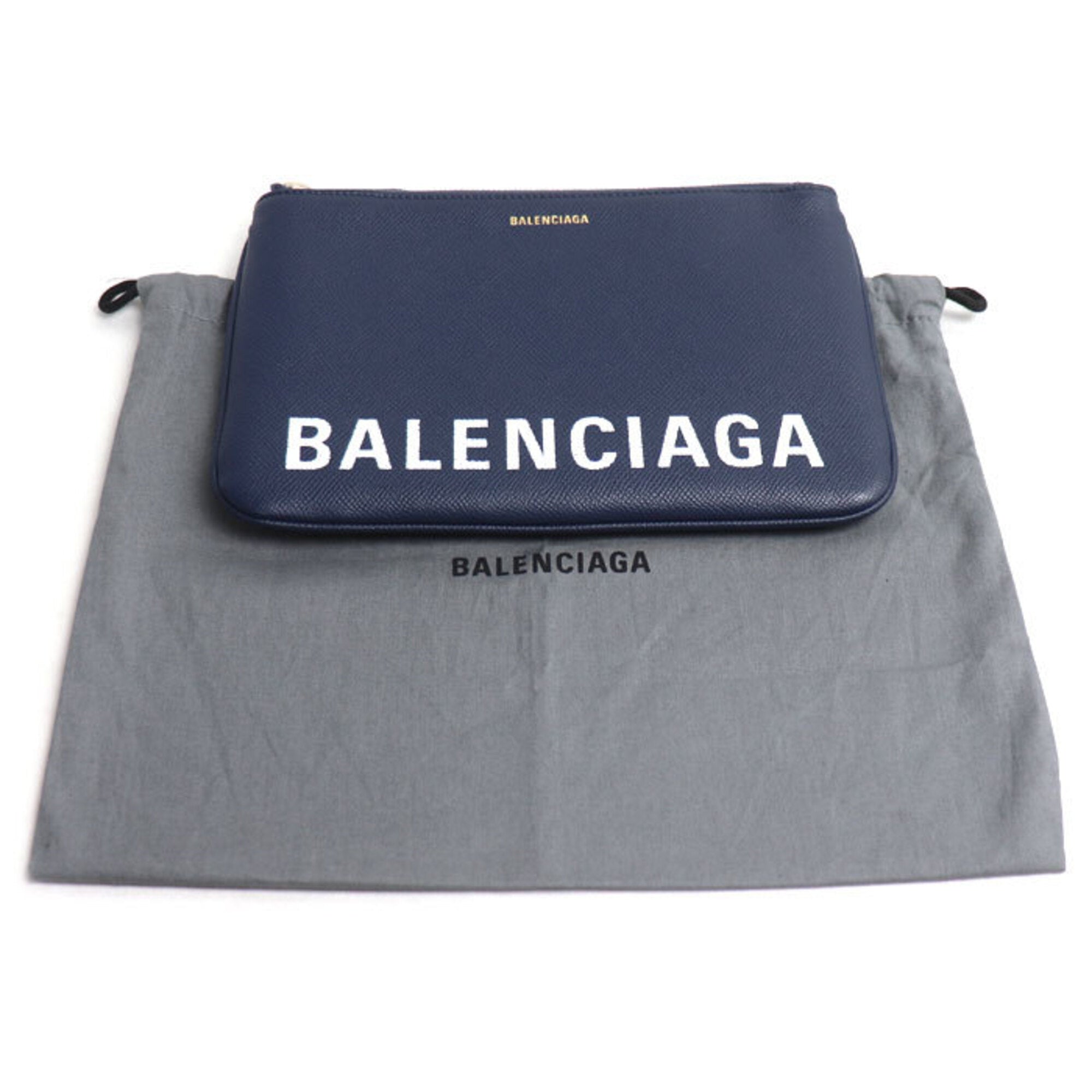 Balenciaga Navy Leather Clutch