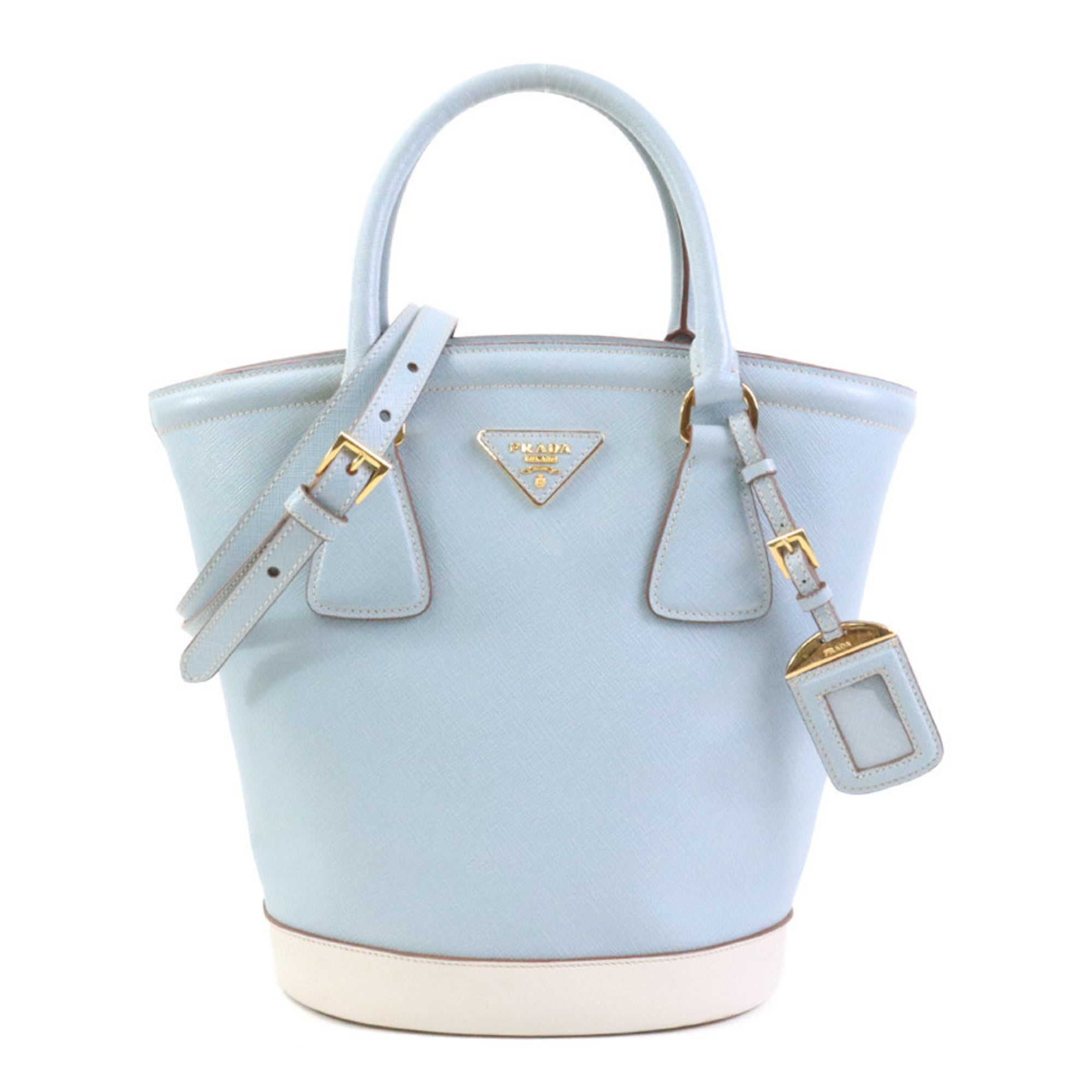 Prada Light Blue Off-White Leather Handbag Shoulder Bag