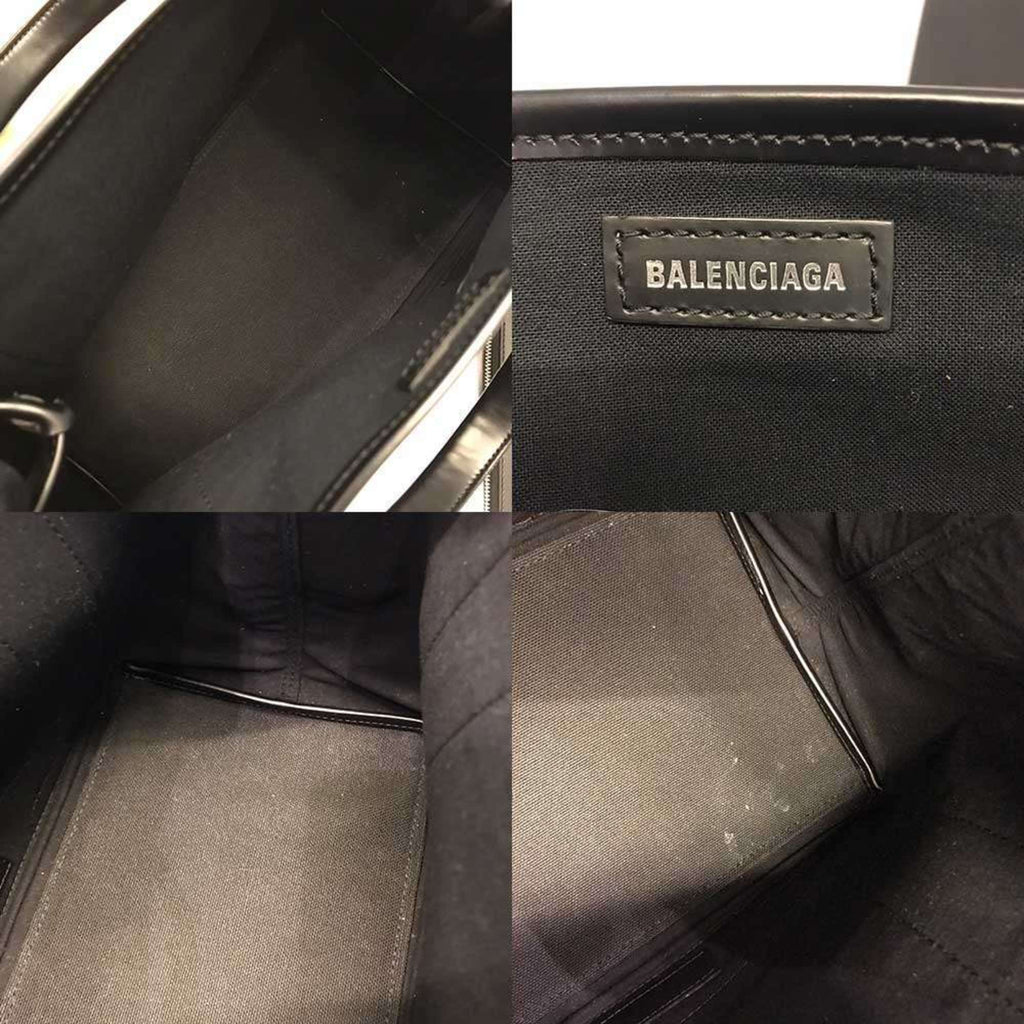 Balenciaga Navy Cotton Canvas Leather Handbag Tote